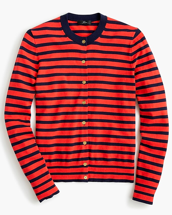j.crew: striped cotton jackie cardigan sweater for women, right side, view zoomed
