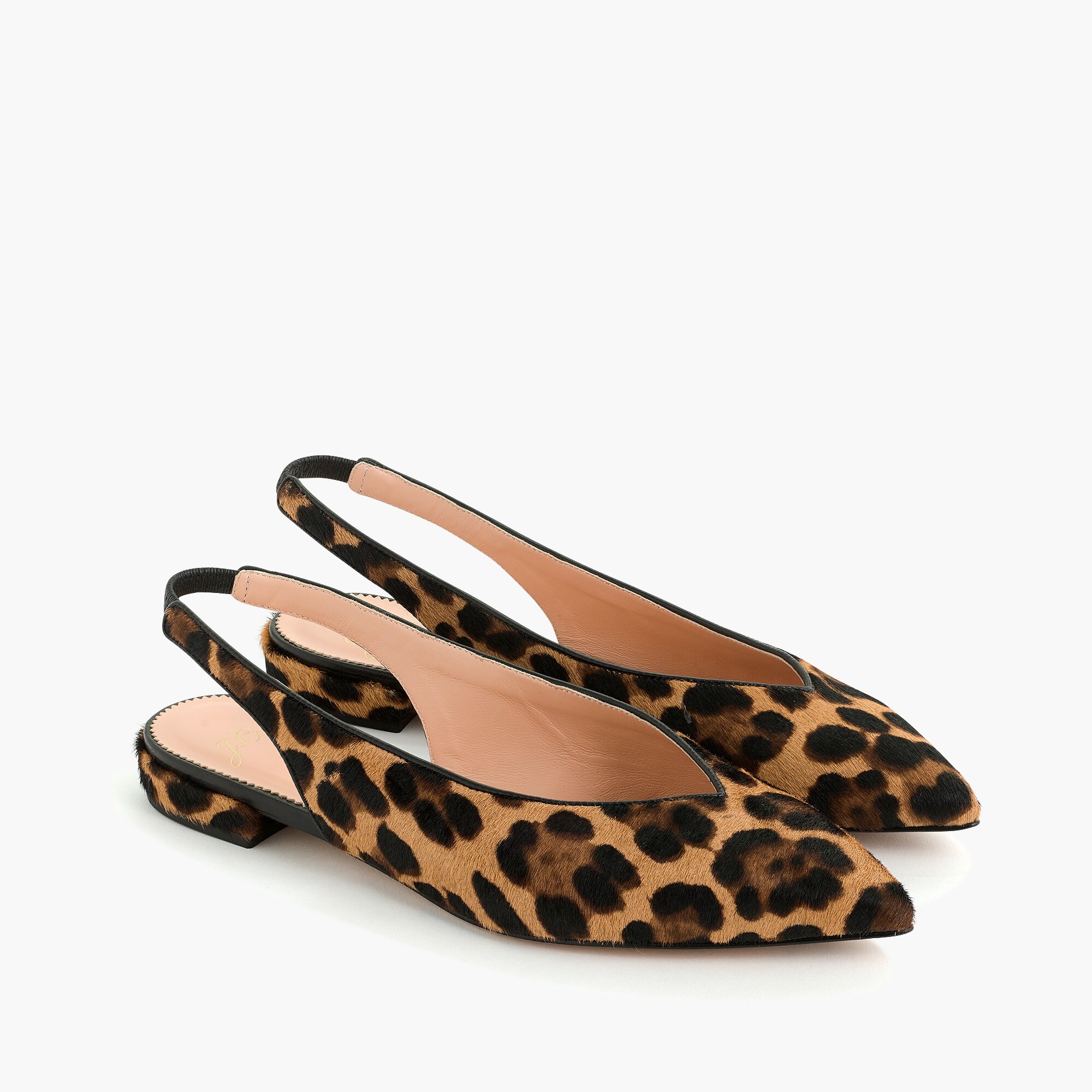 womens Pointed-toe slingback flats in leopard calf hair