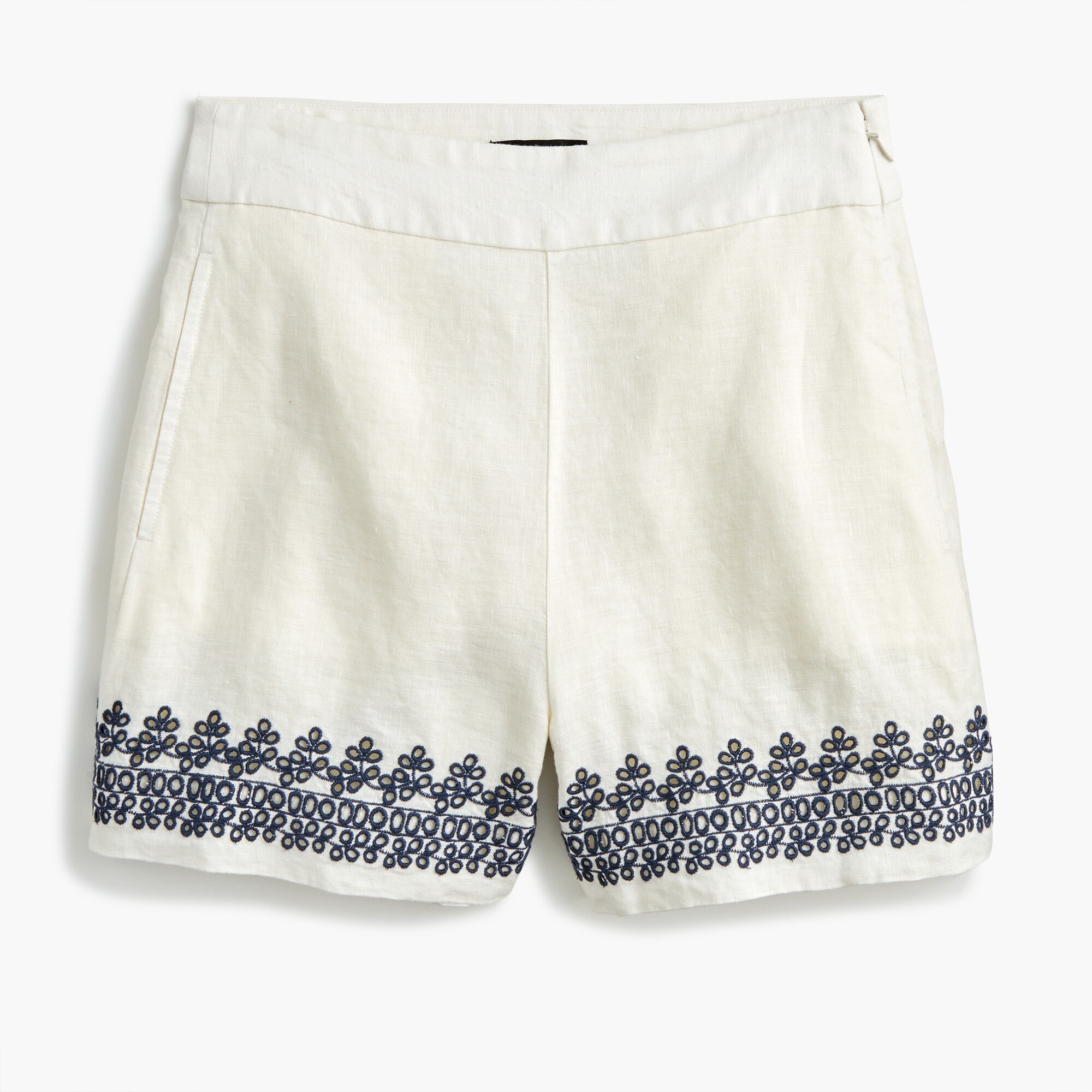 Embroidered-trim short in beauchamps linen