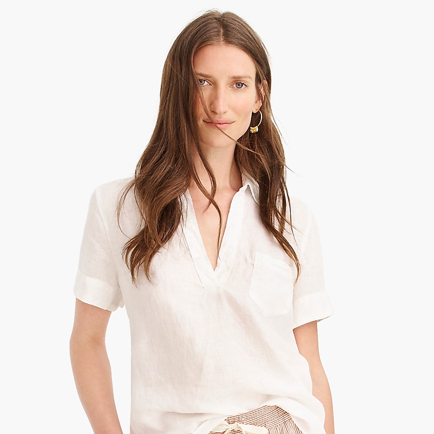 j.crew: short-sleeve popover in linen for women, right side, view zoomed