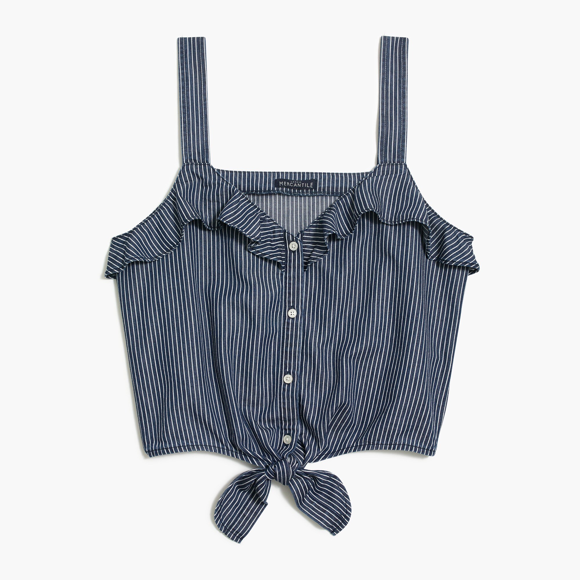 Tie-front top with ruffles