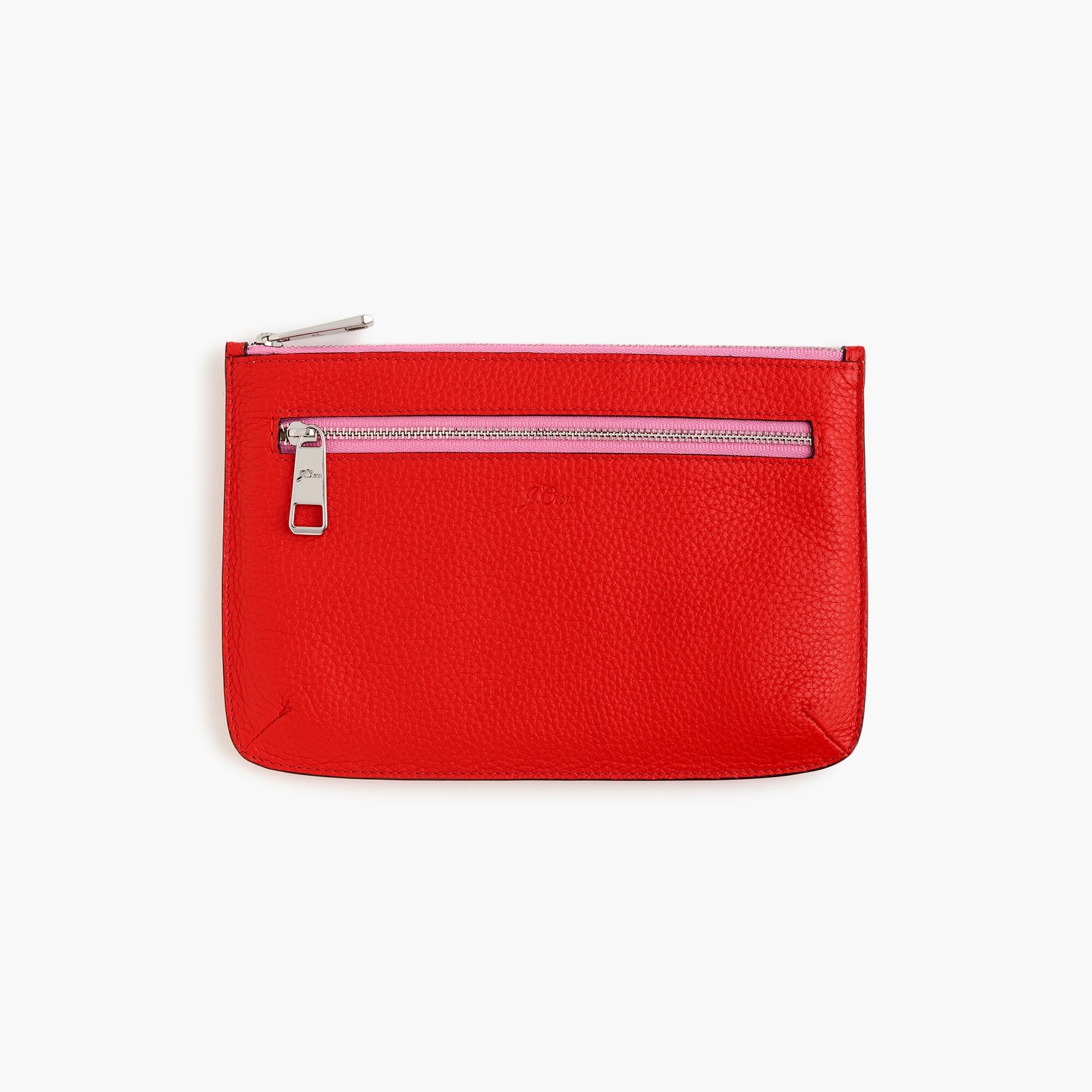 womens Contrast zip pouch in pebbled leather