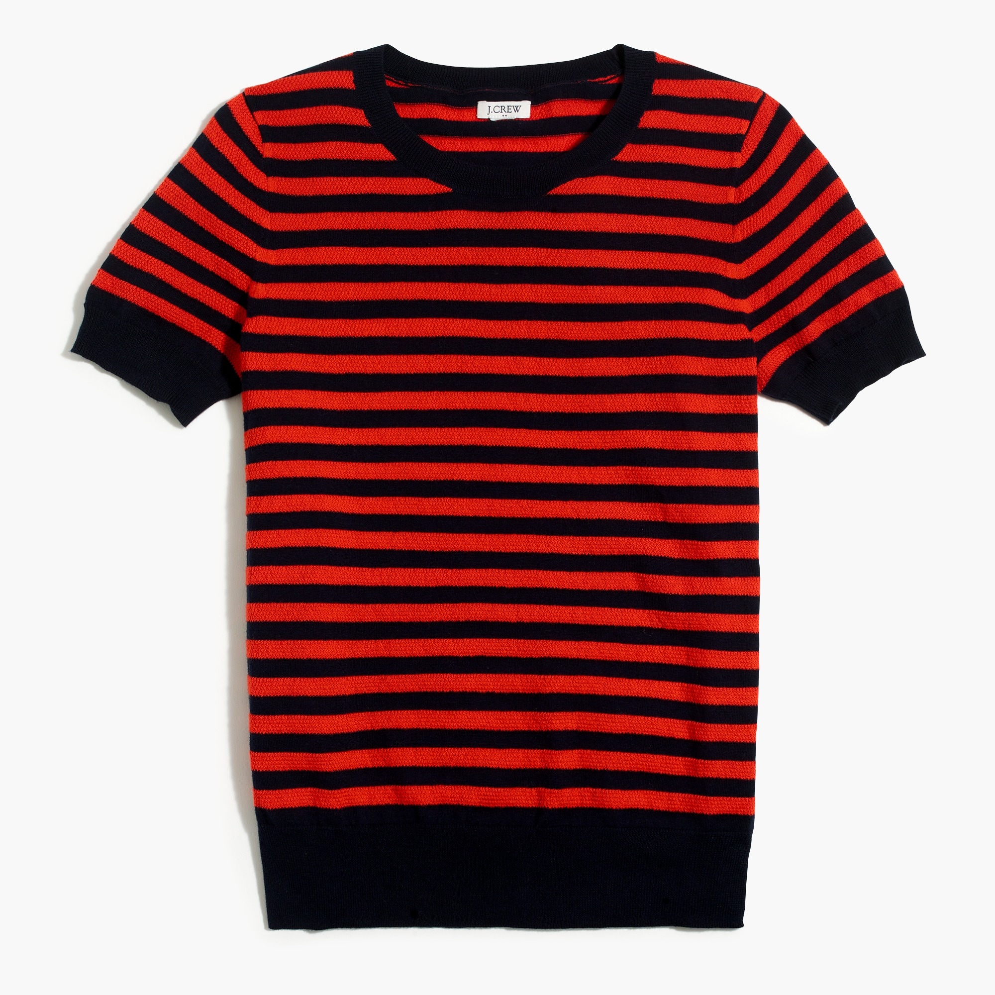 Short-sleeve crewneck sweater in textured stripe