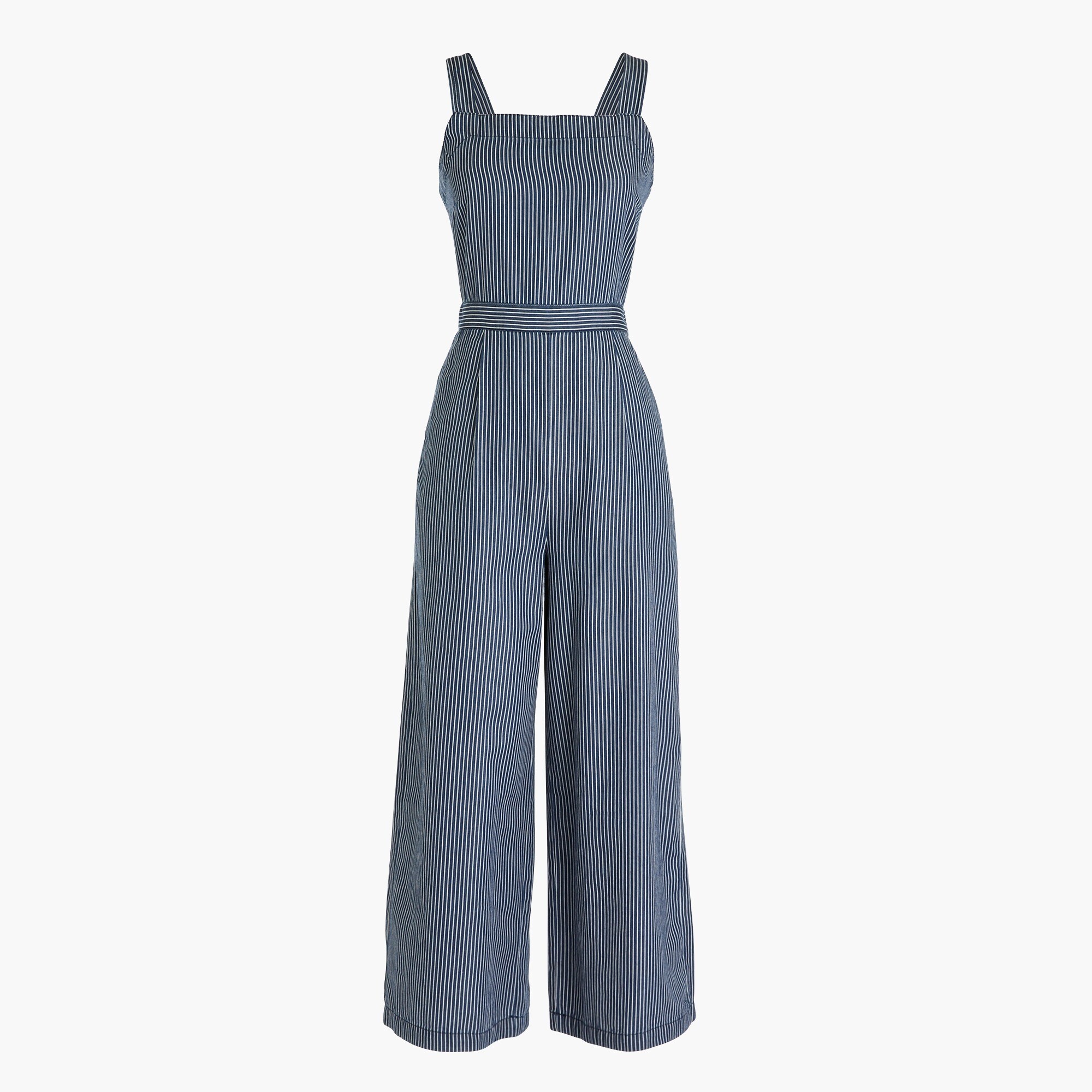 Chambray cross-back jumpsuit in stripe