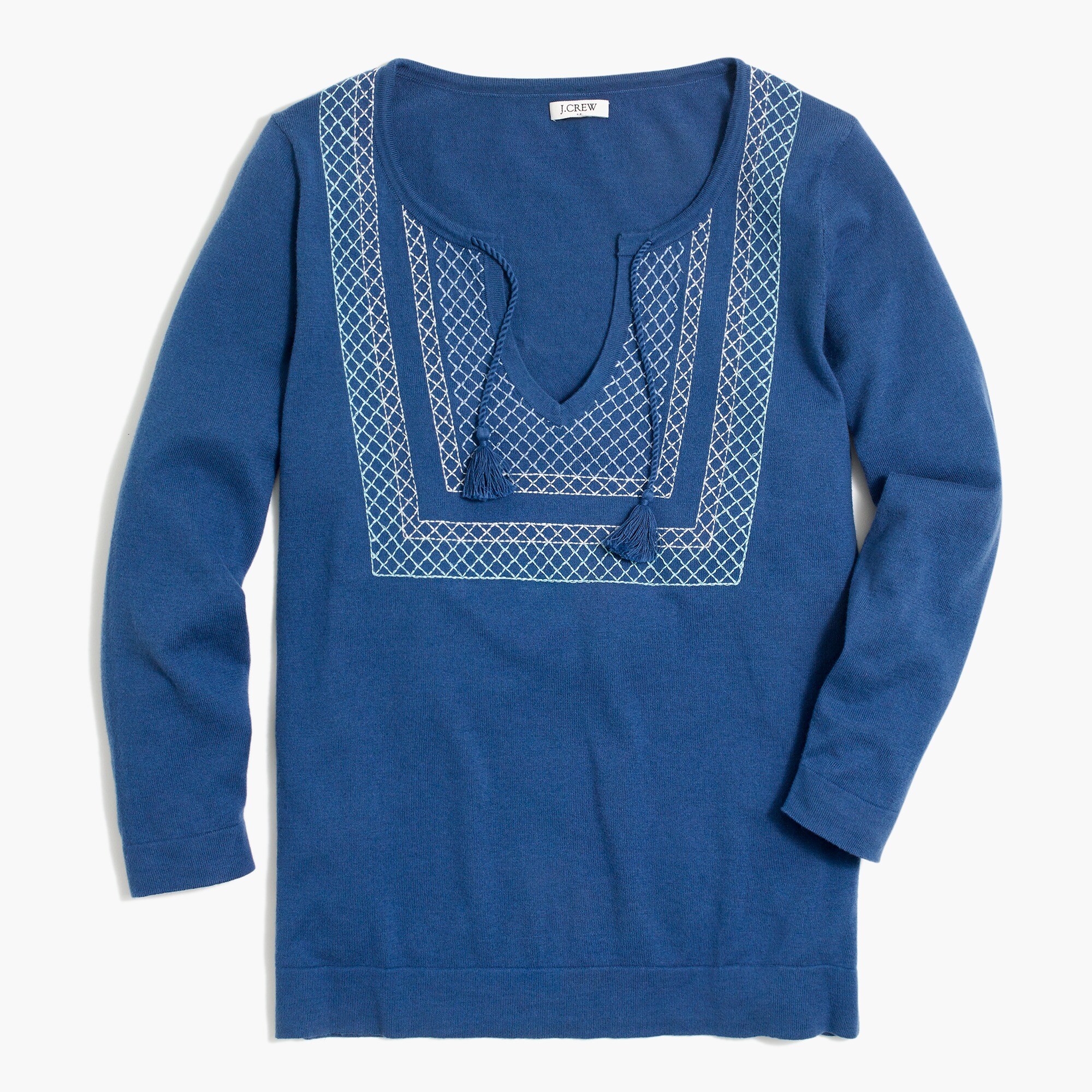 Embroidered three-quarter sleeve sweater