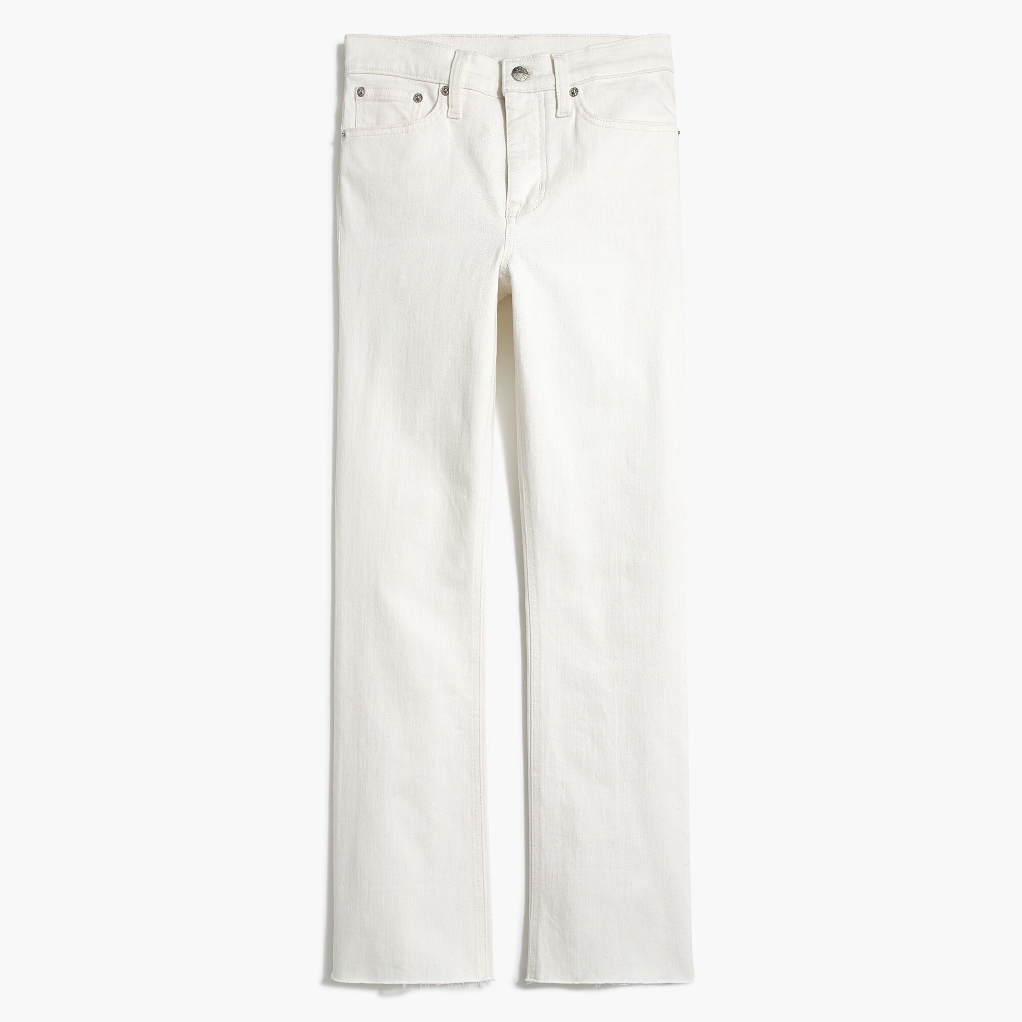 9" high-rise flare crop jean in white denim