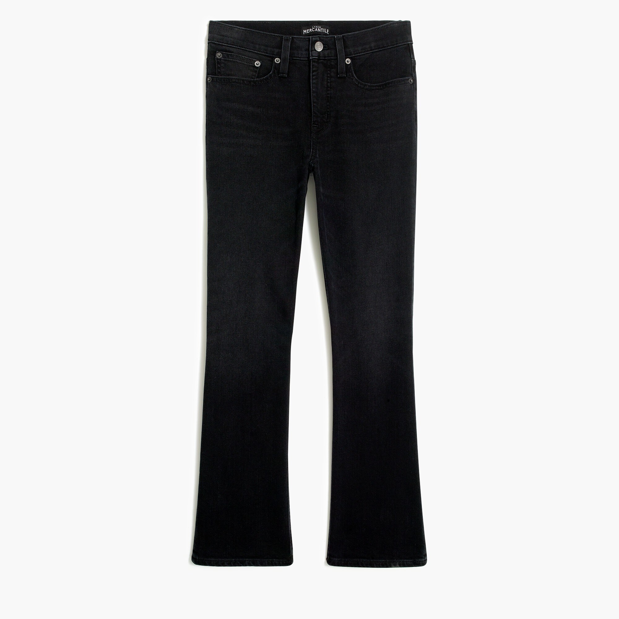 9" high-rise flare crop jean in black denim for women