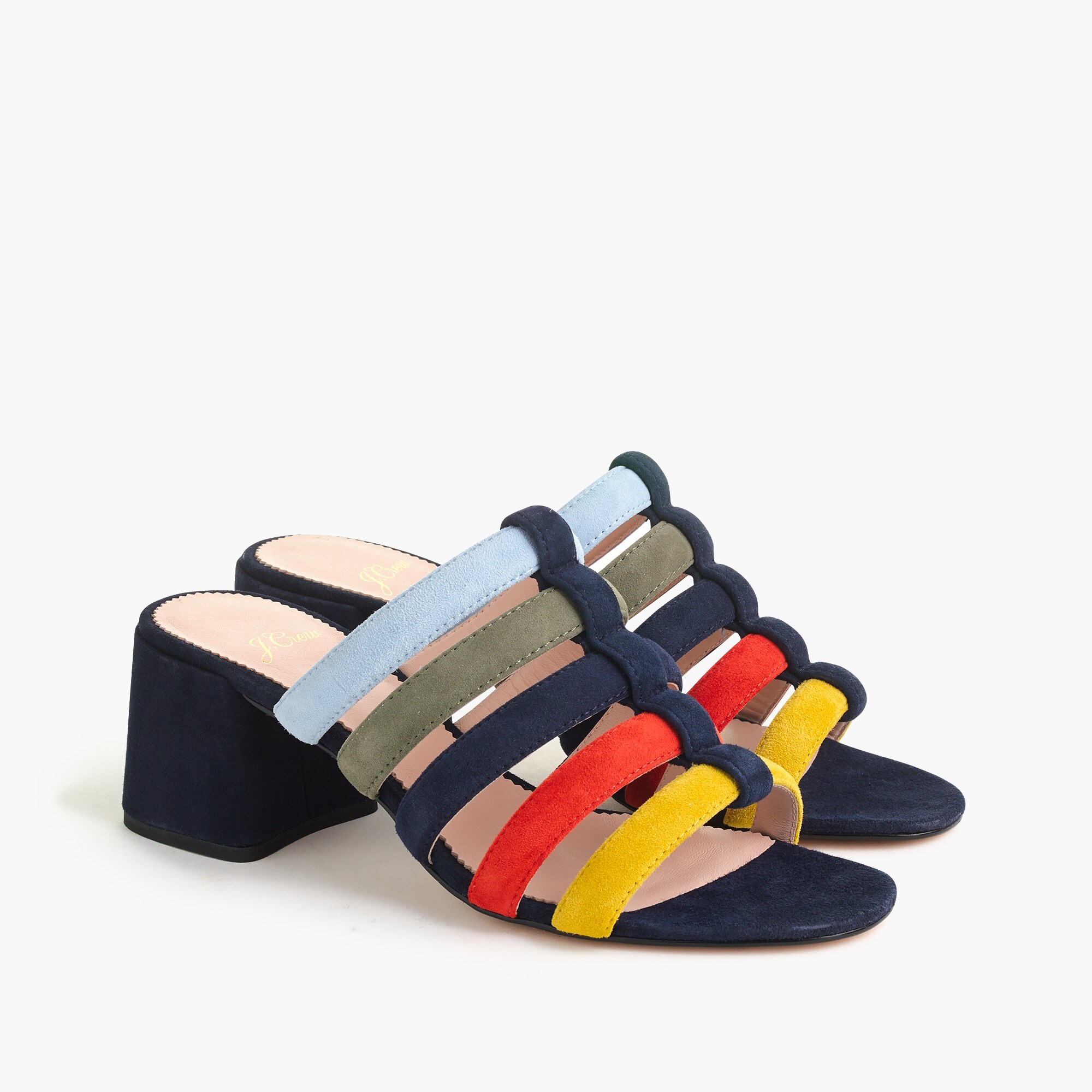 Strappy Penny slide sandals in multicolored suede