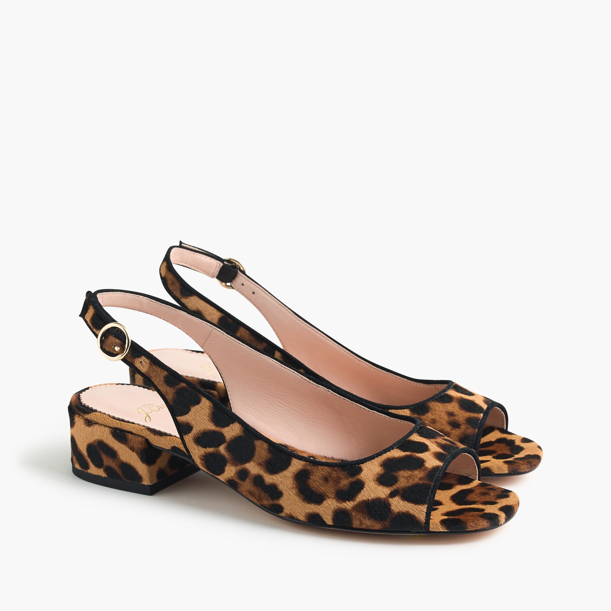 Open-toe slingback heels in leopard calf hair