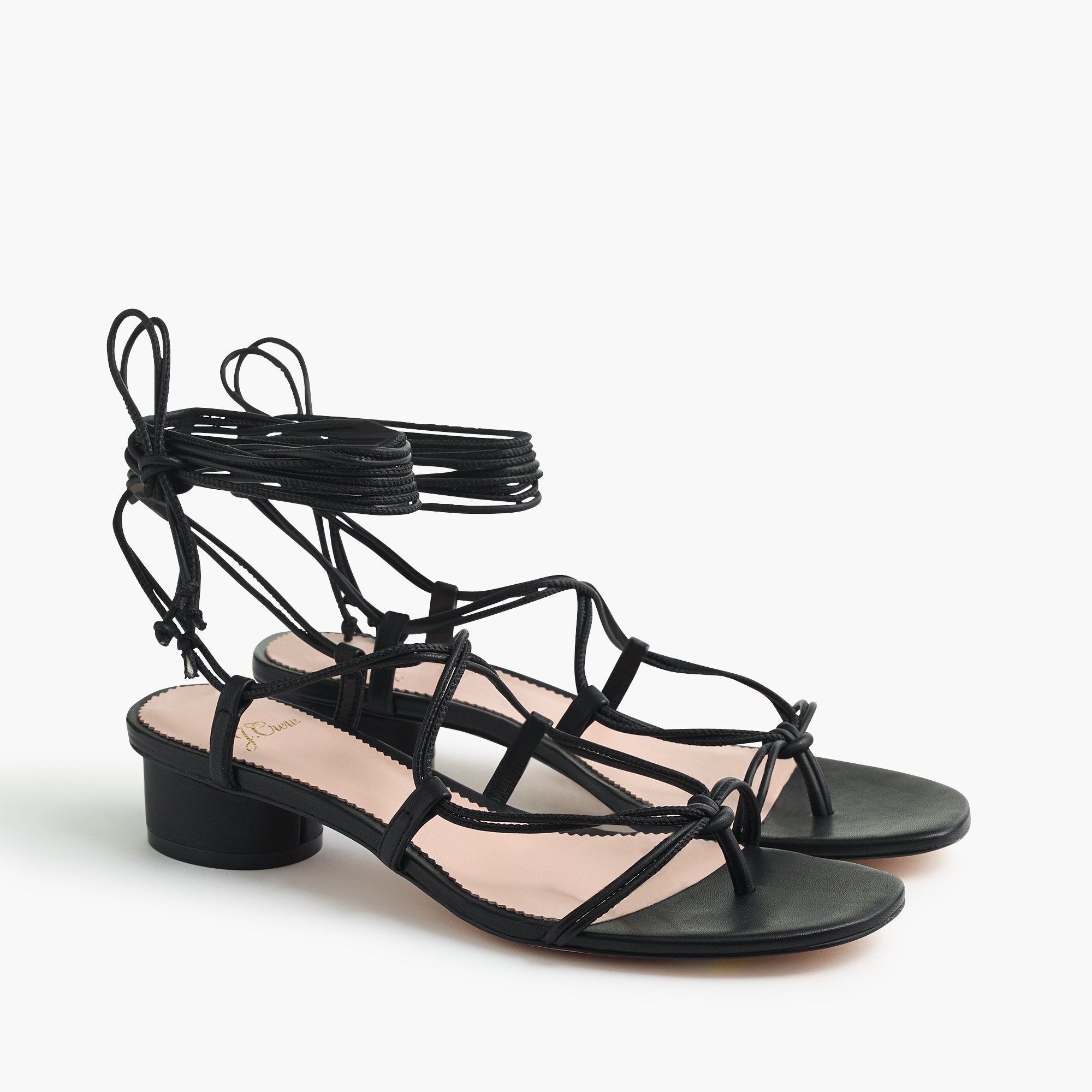 Lace-up strappy sandals in leather