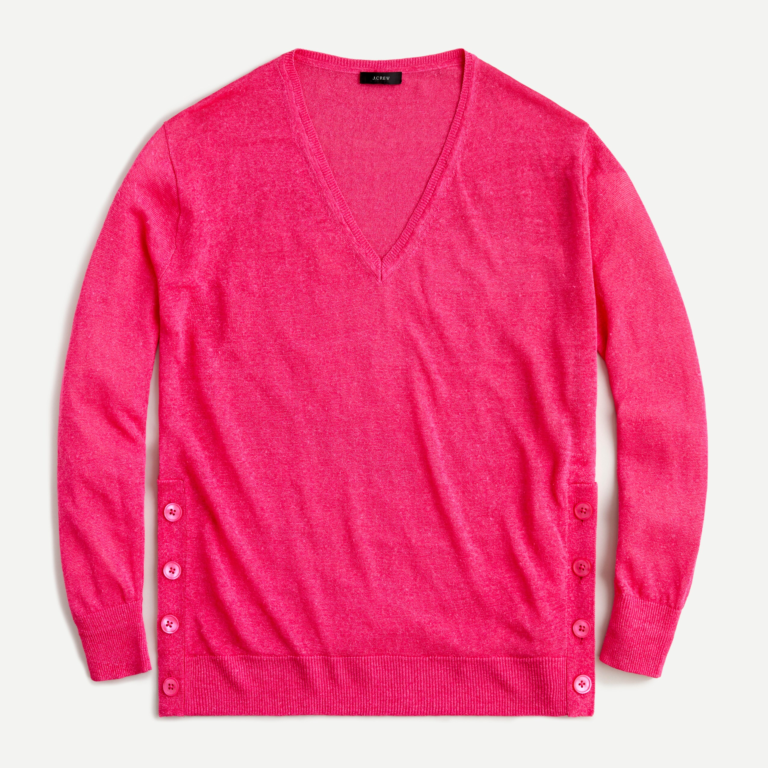 V-neck sweater with side buttons in linen blend