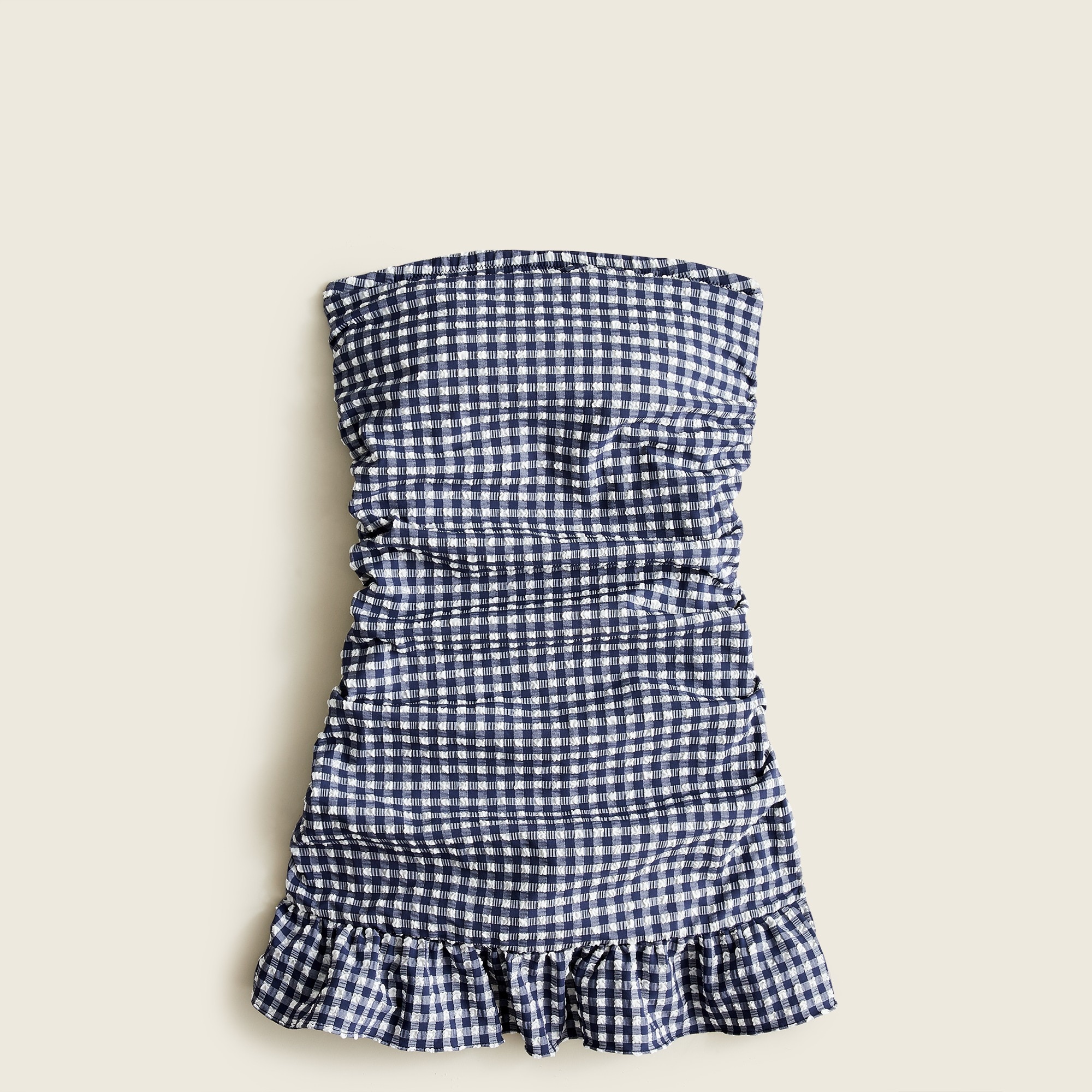 ruched bandeau swim dress Ruched Bandeau Swim Dress In Puckered Gingham For Women
