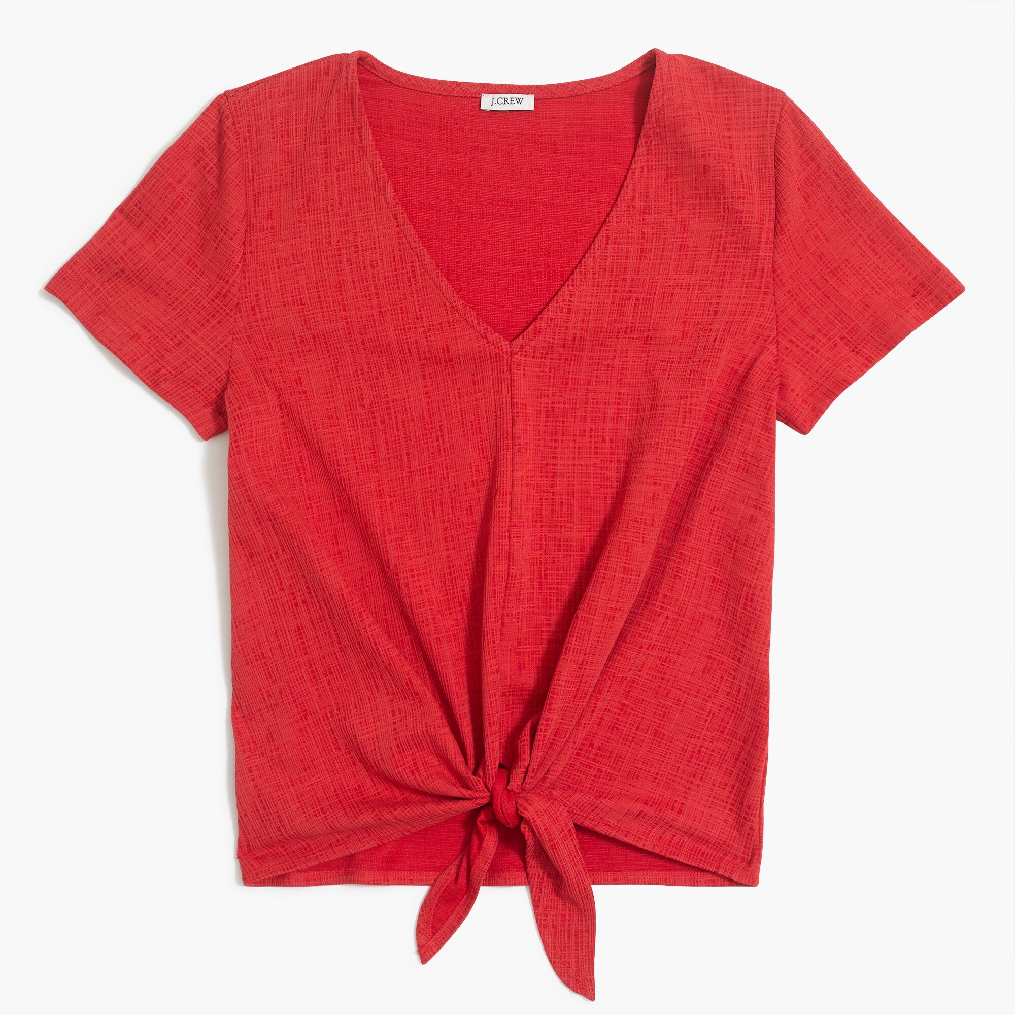 textured v-neck tie-front tee for women