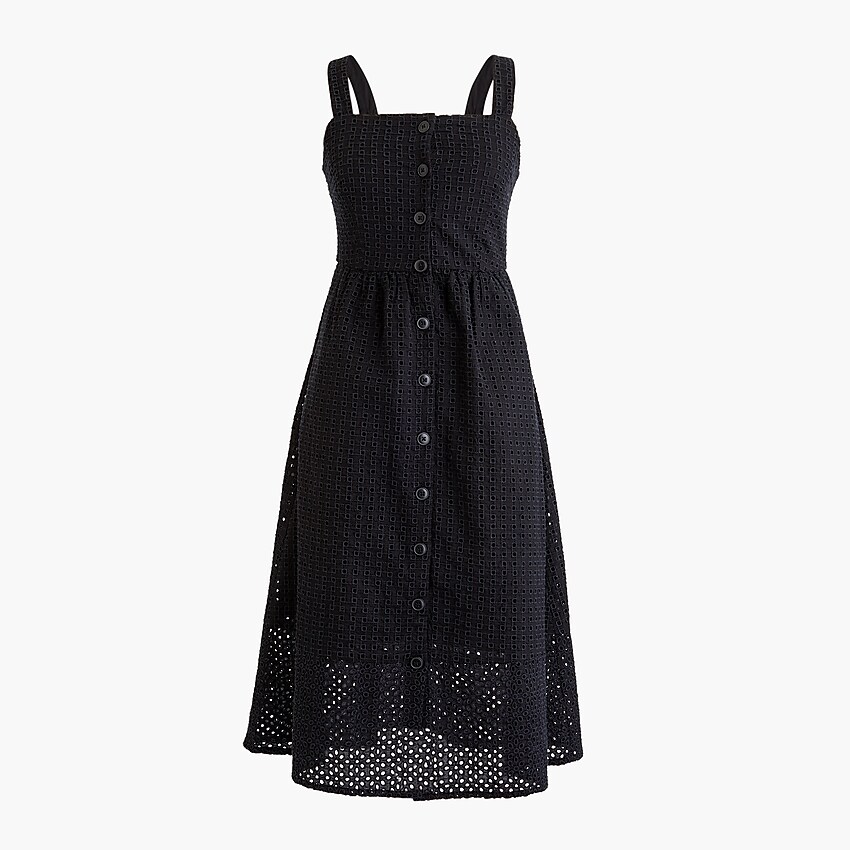 j.crew: classic button-front midi sundress in contrast embroidered eyelet for women, right side, view zoomed