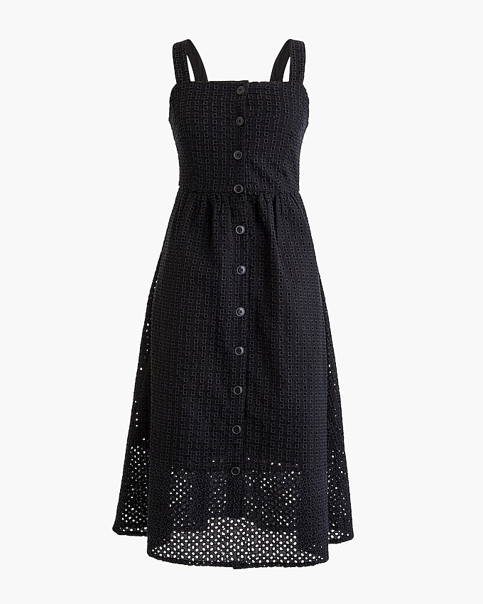 j.crew: classic button-front midi sundress in contrast embroidered eyelet for women, right side, view zoomed