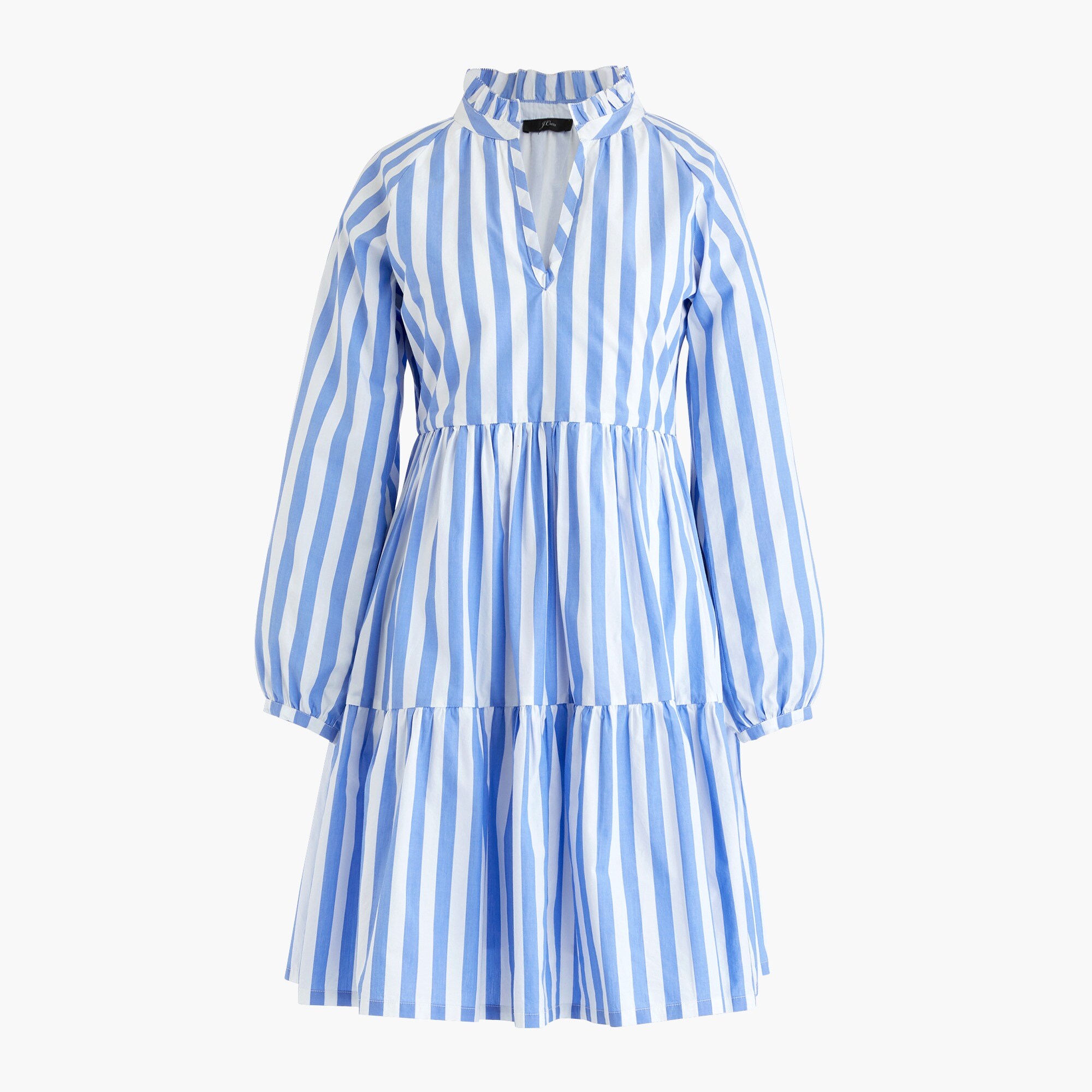 Tiered popover dress in striped cotton poplin