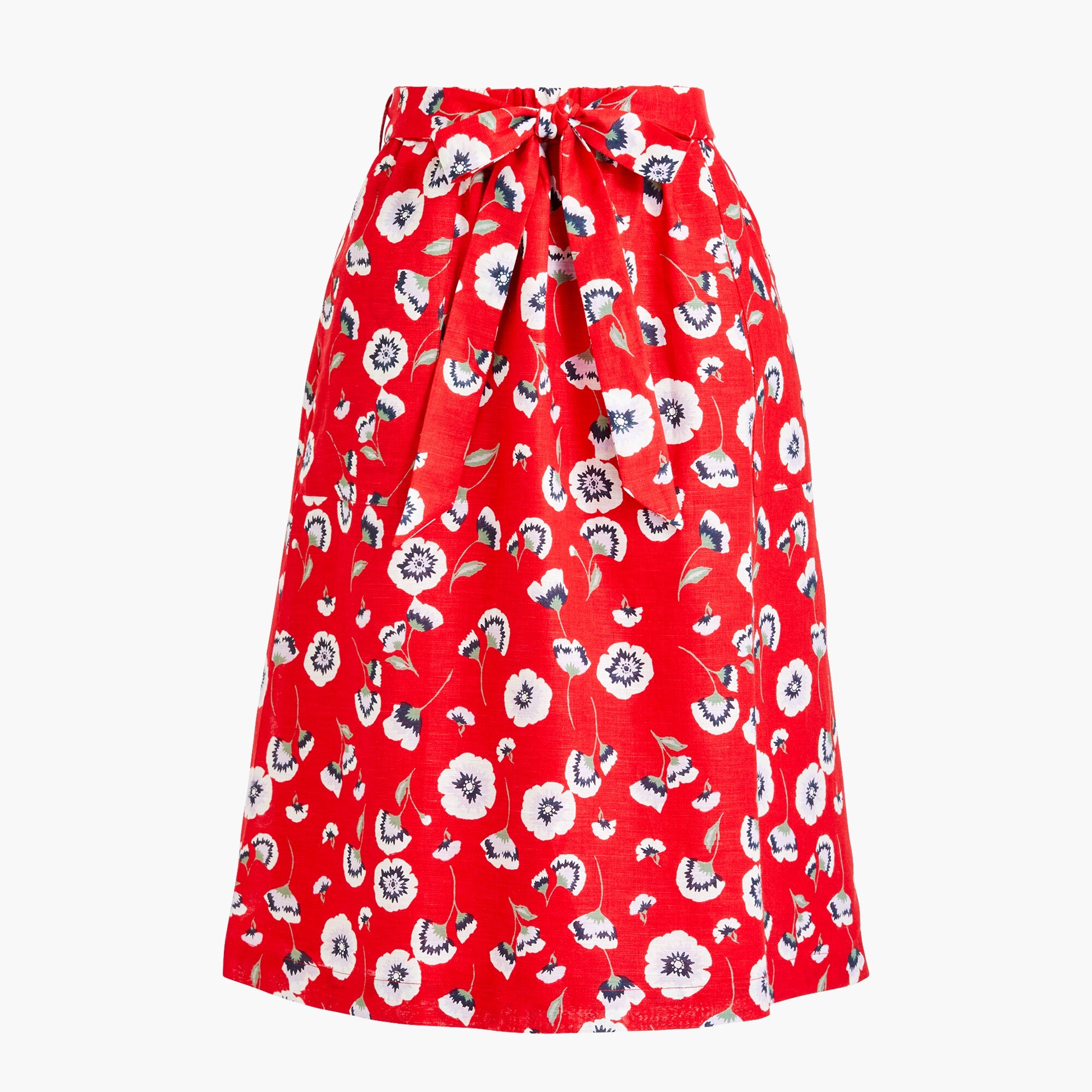 Printed pull-on bow midi skirt