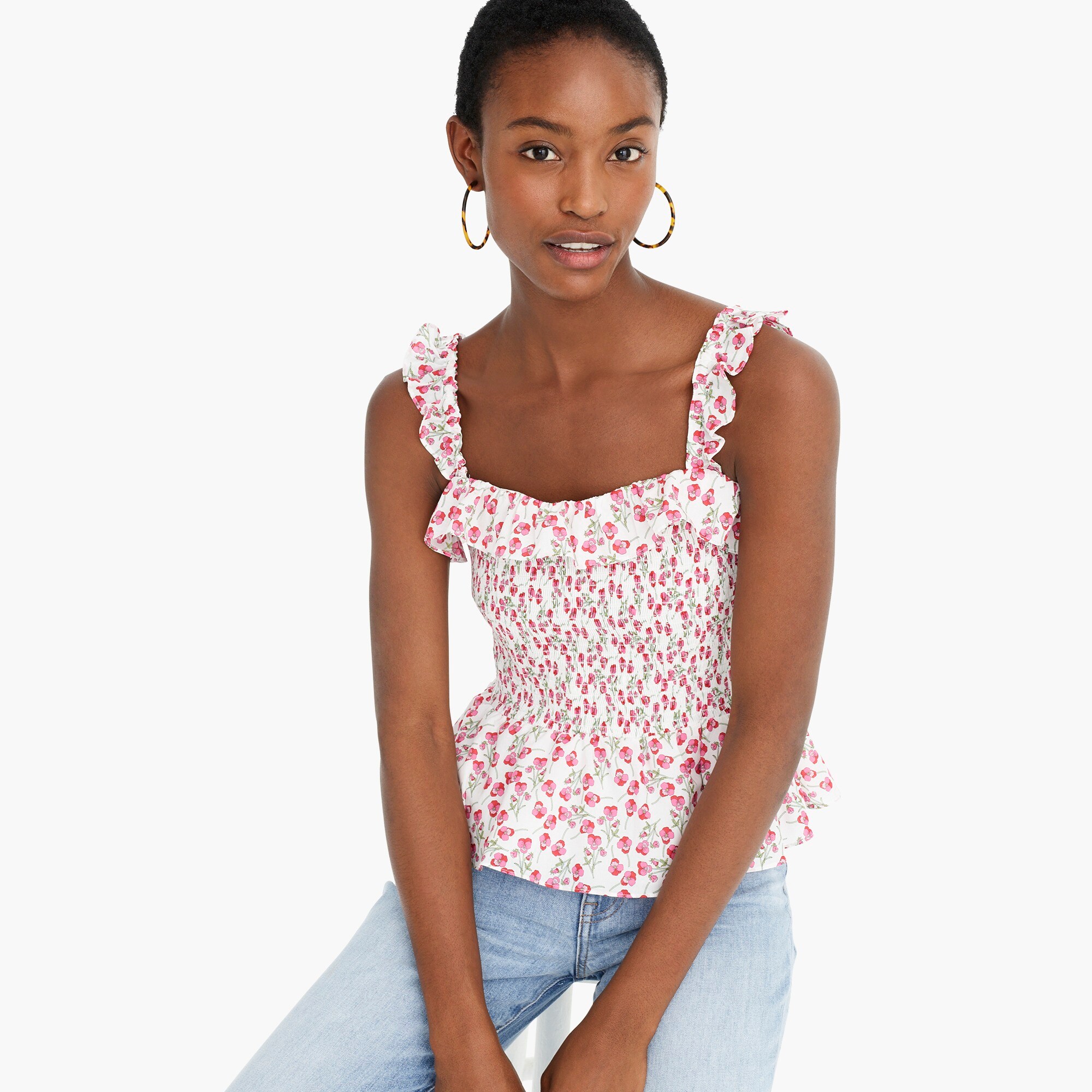 J.Crew Smocked Ruffle Top In Liberty® Ros Floral For Women
