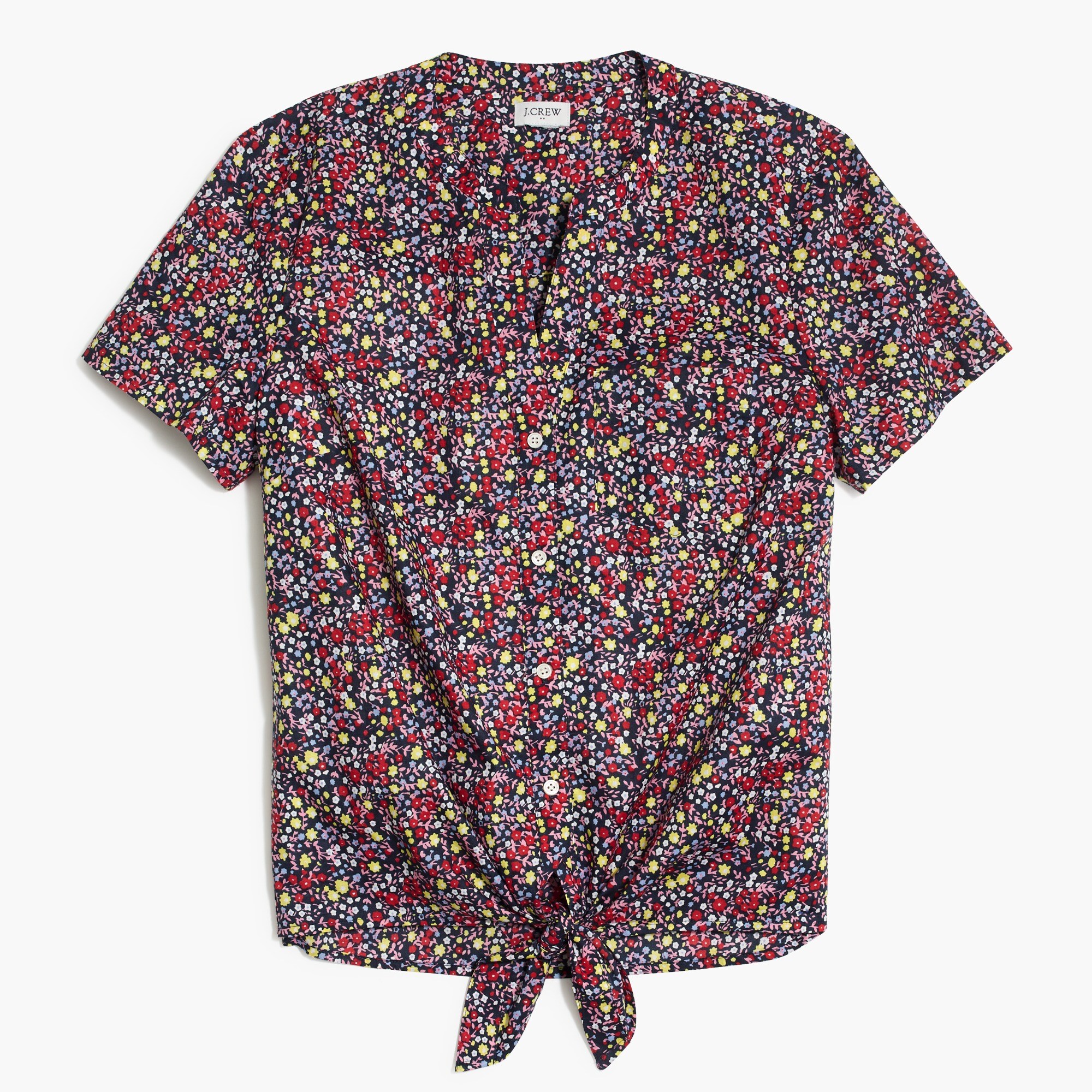 printed tie-front button-up shirt for women