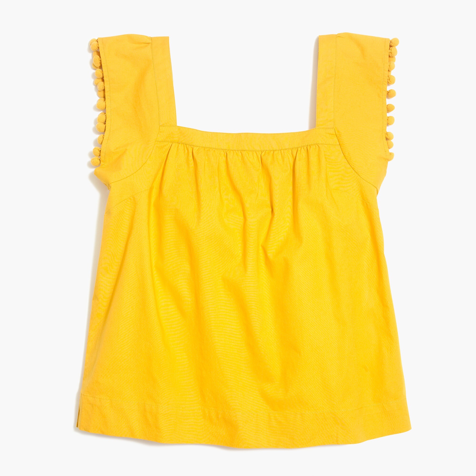 Square-neck top in cotton poplin with pom-poms