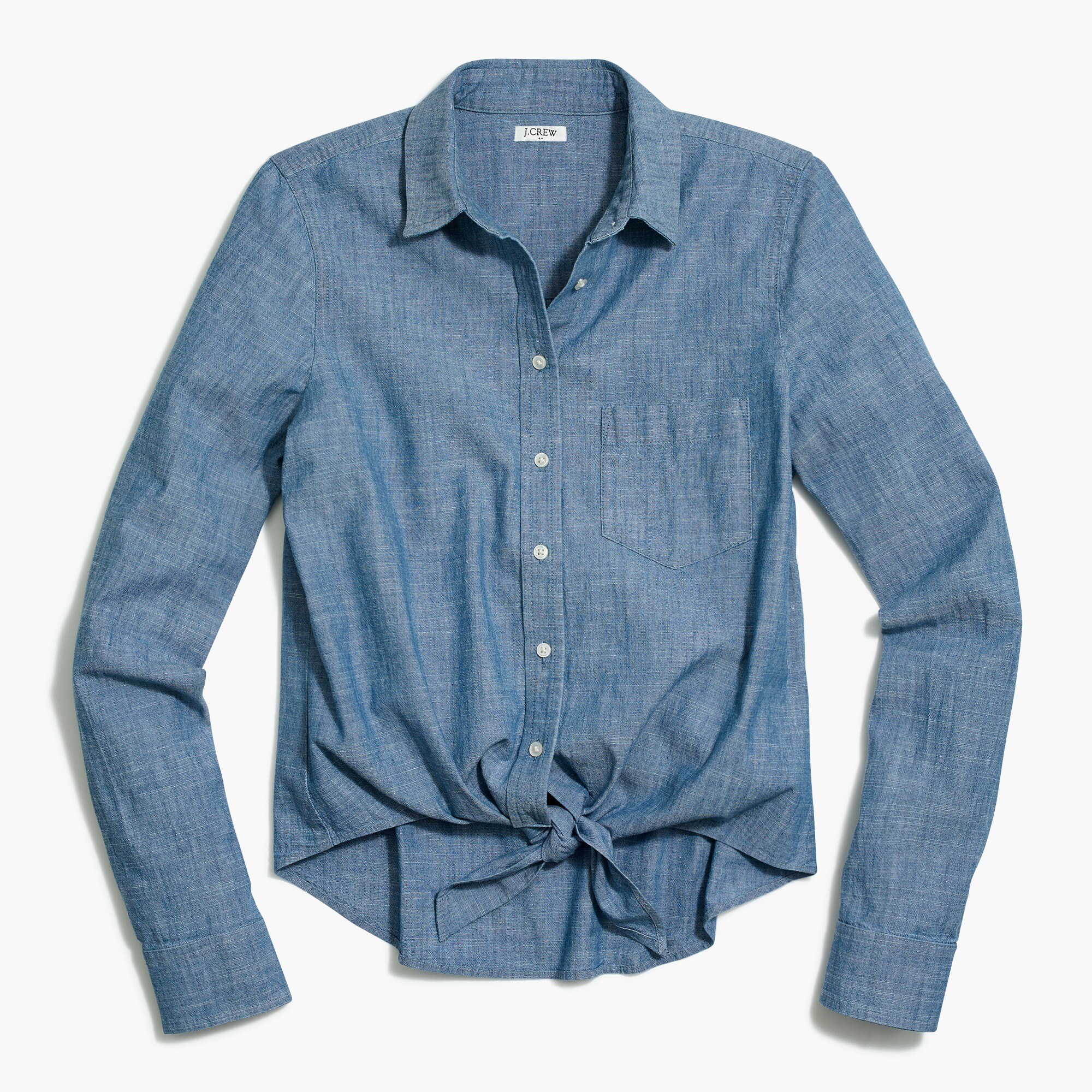chambray tie-waist top for women
