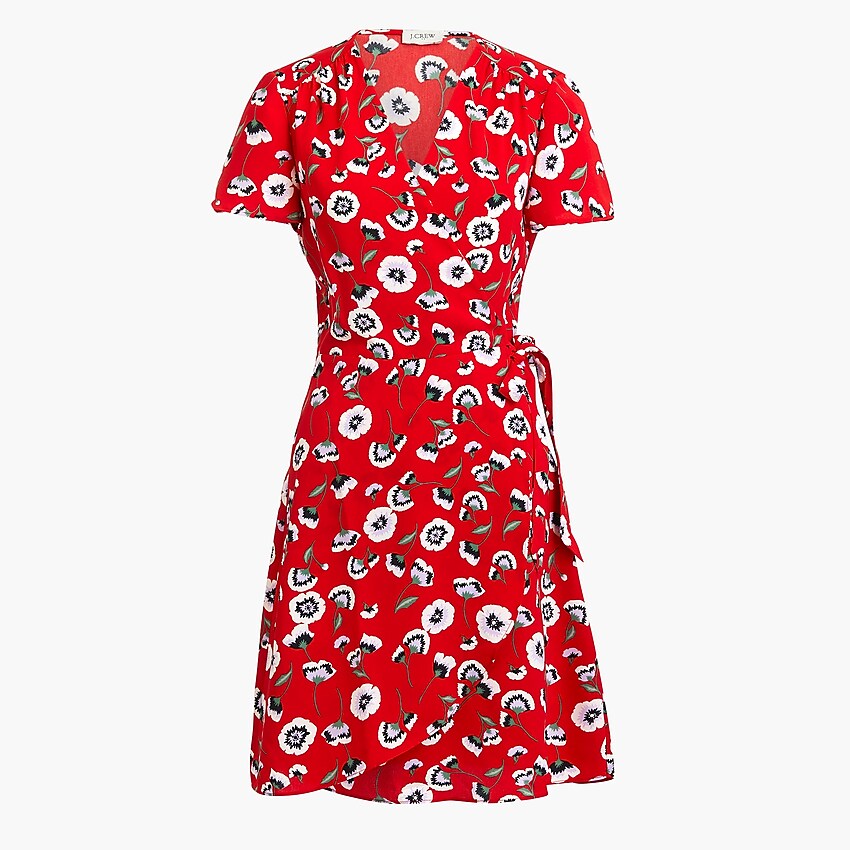 factory: printed wrap dress for women, right side, view zoomed