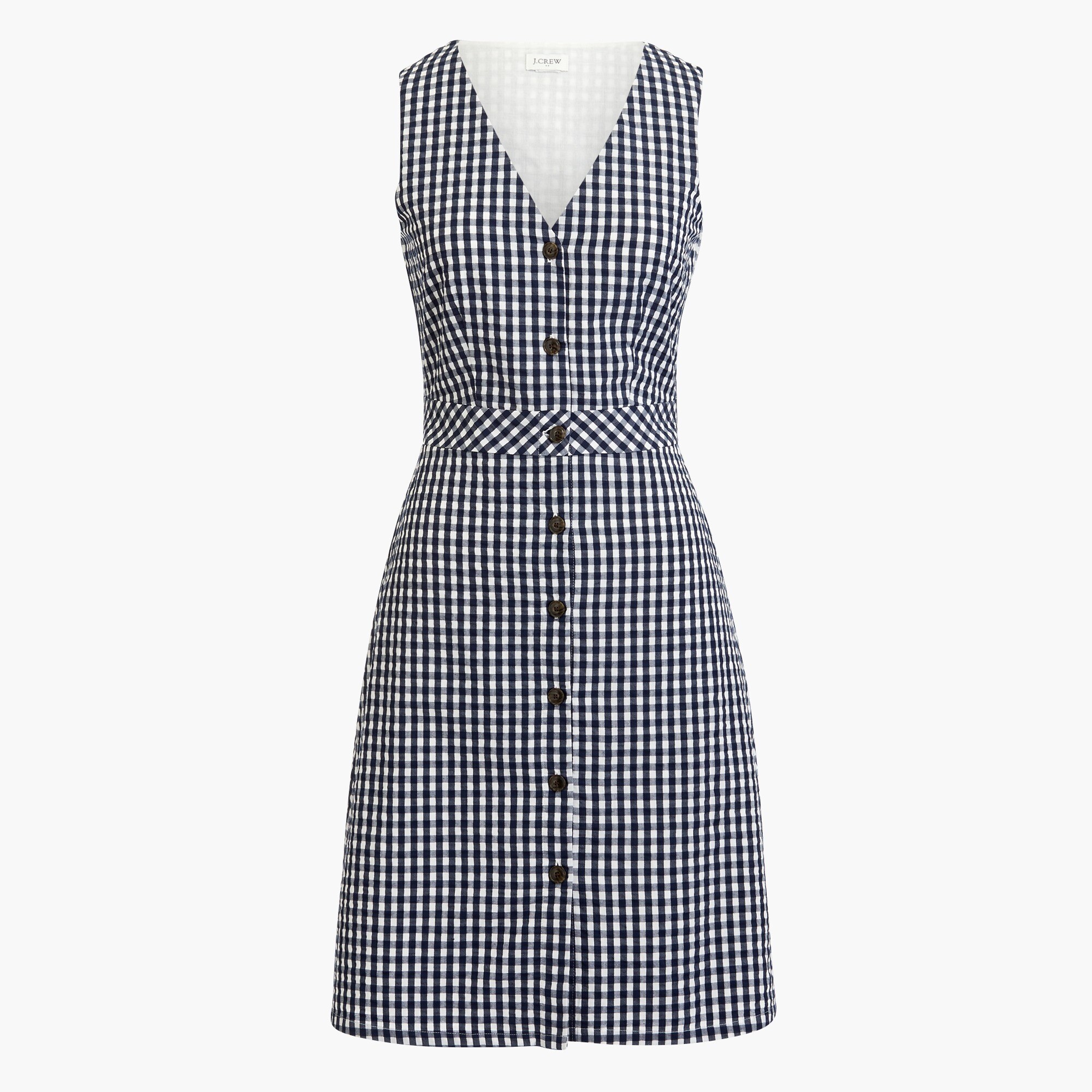 V-neck button-front dress in gingham