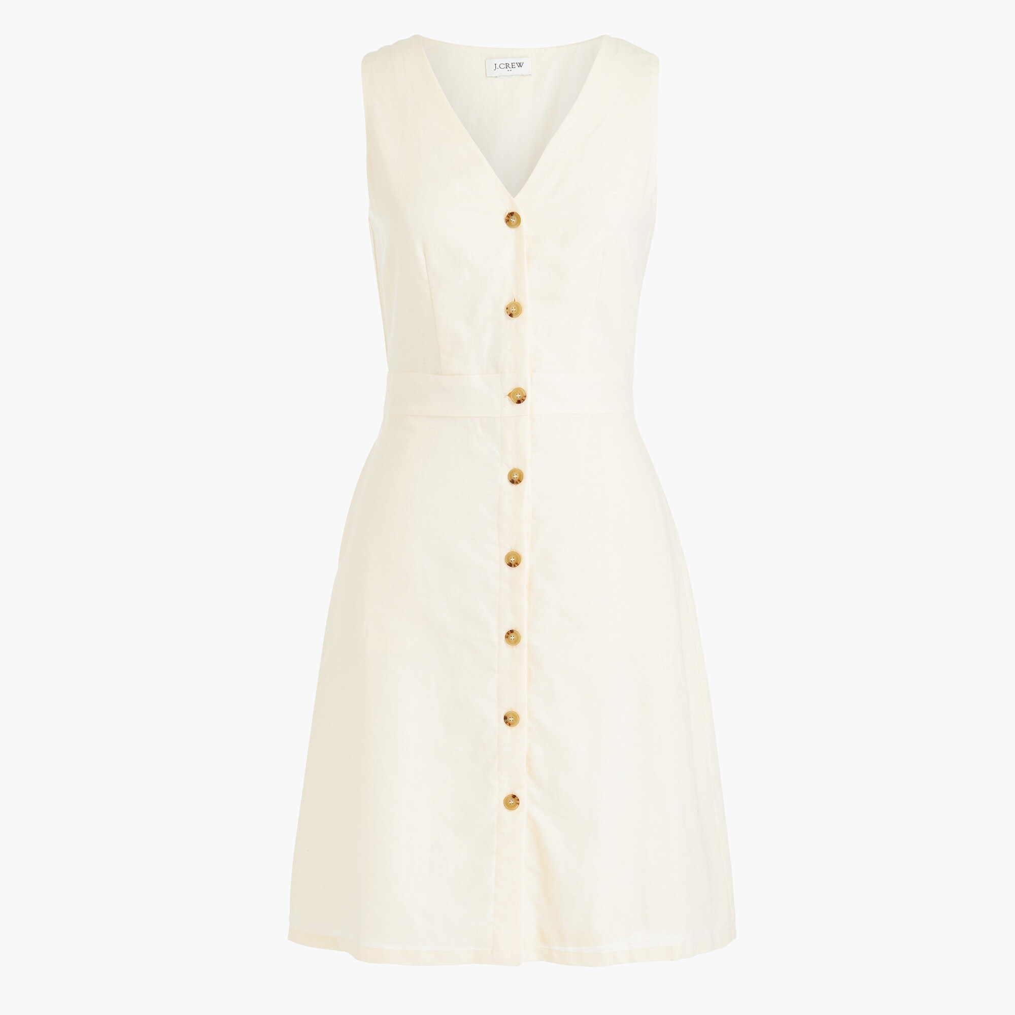 v-neck button-front dress in linen-cotton for women