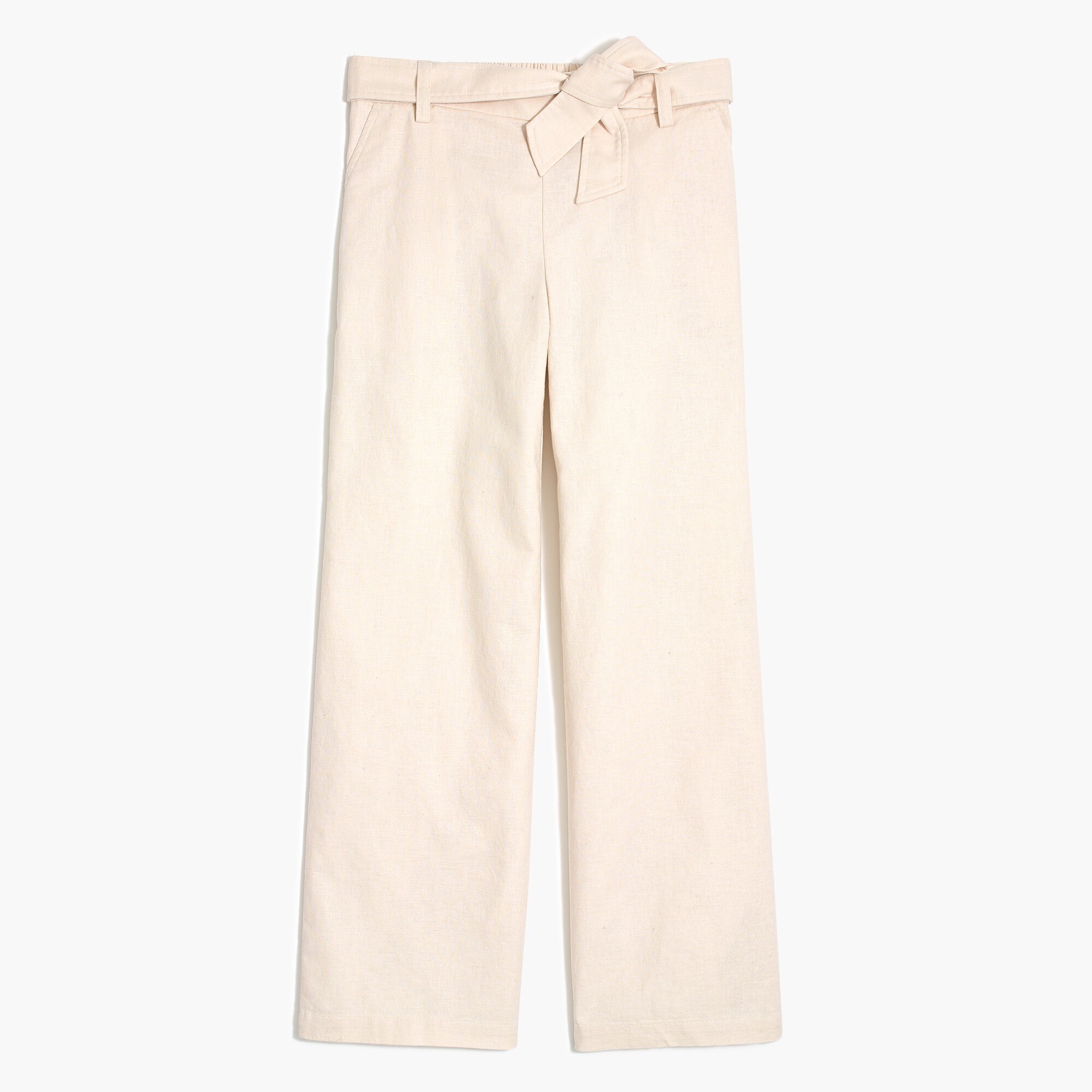 Tie-front wide-leg crop linen-cotton pant
