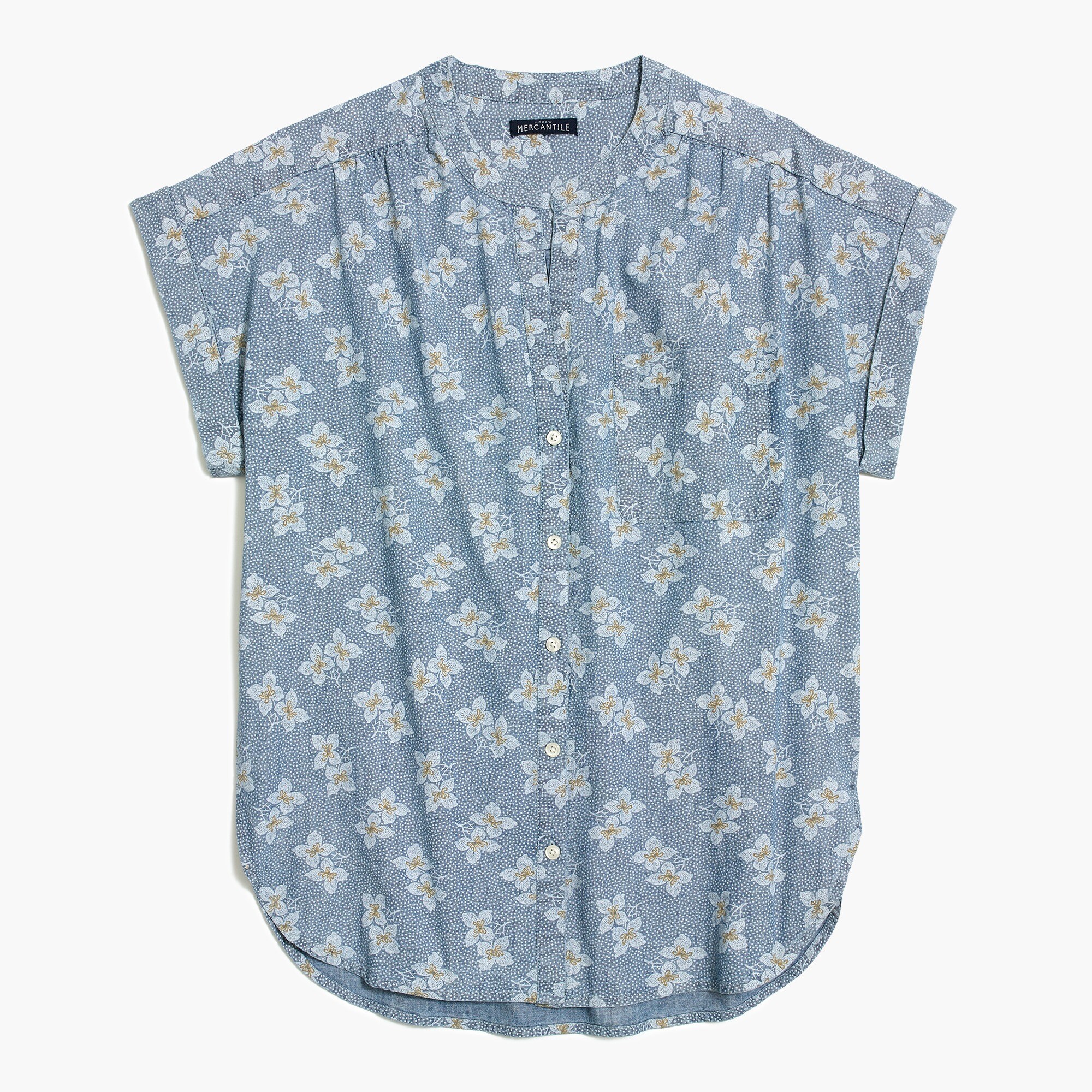 floral chambray camp shirt for women