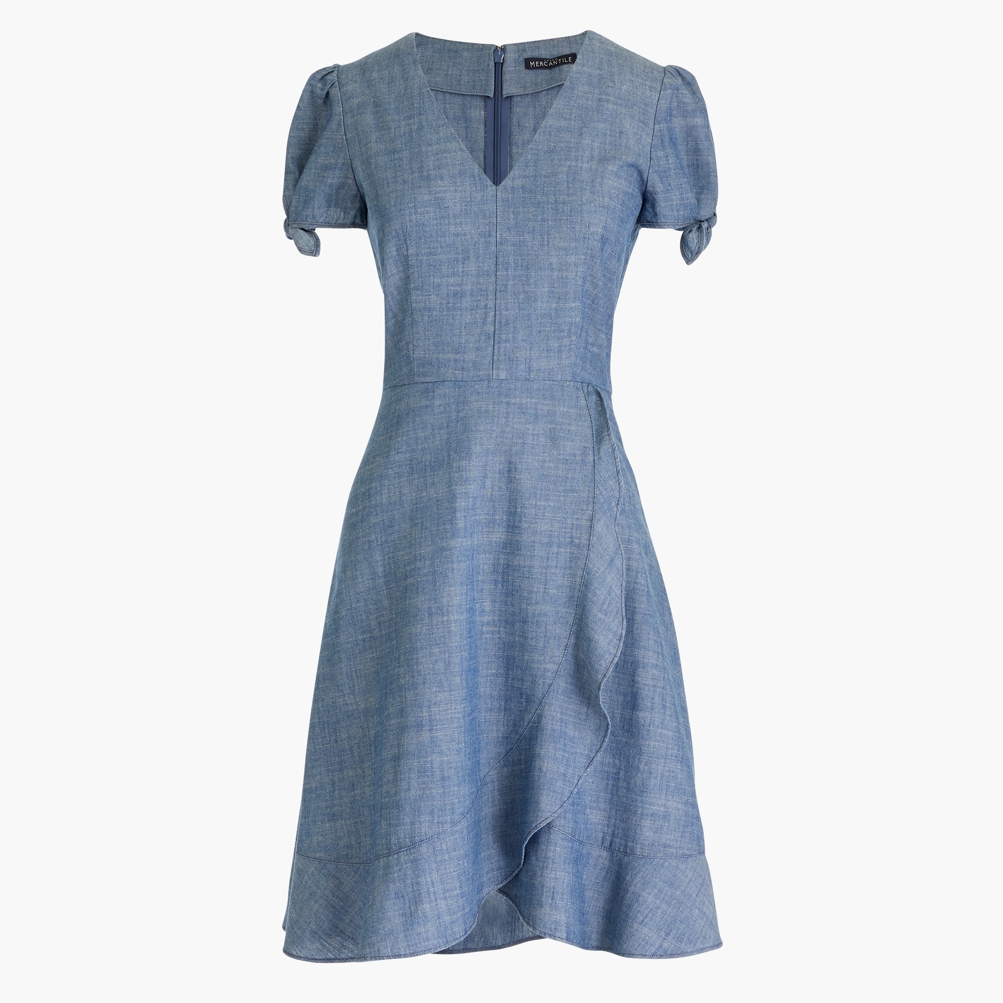 Chambray faux-wrap dress