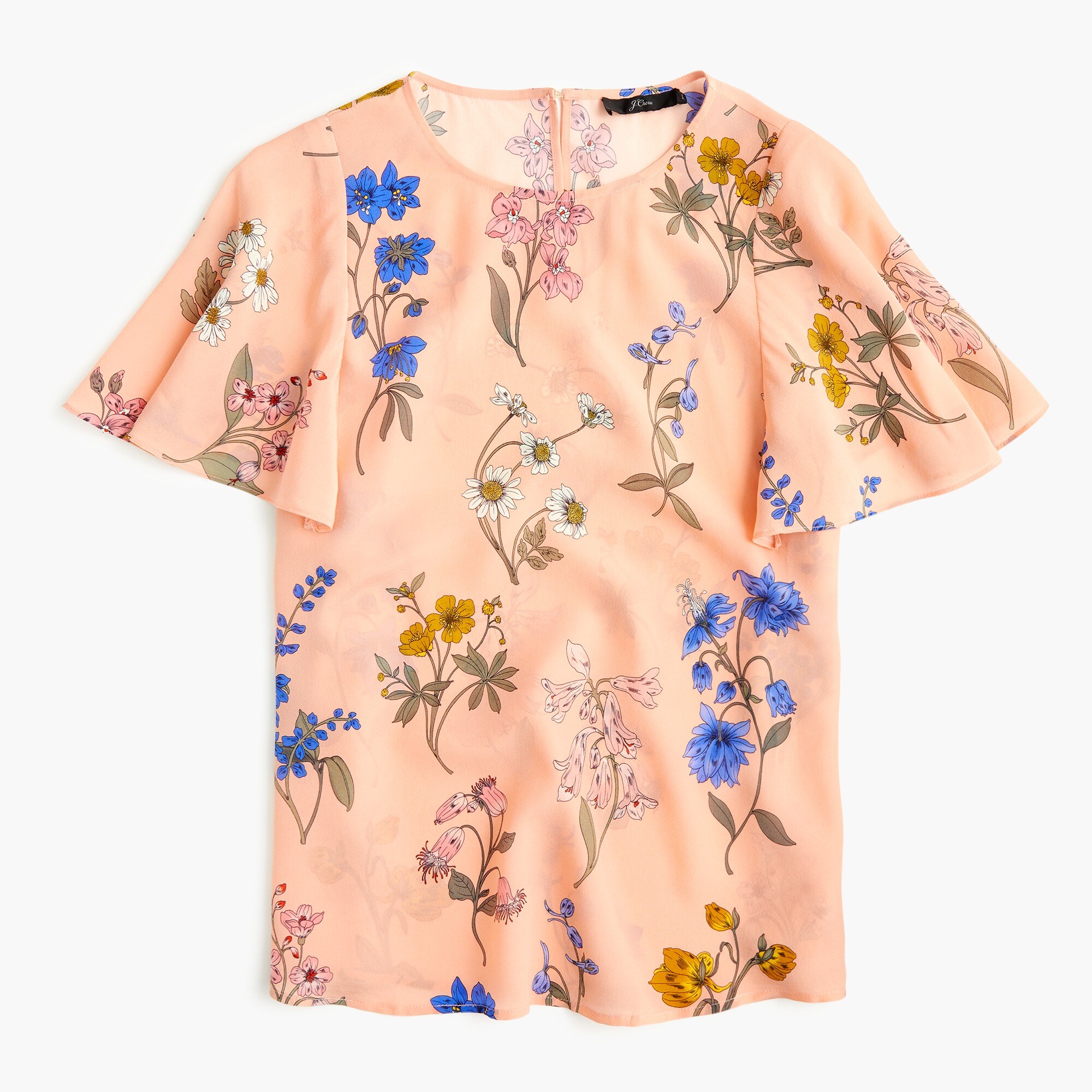 Silk flutter-sleeve floral top