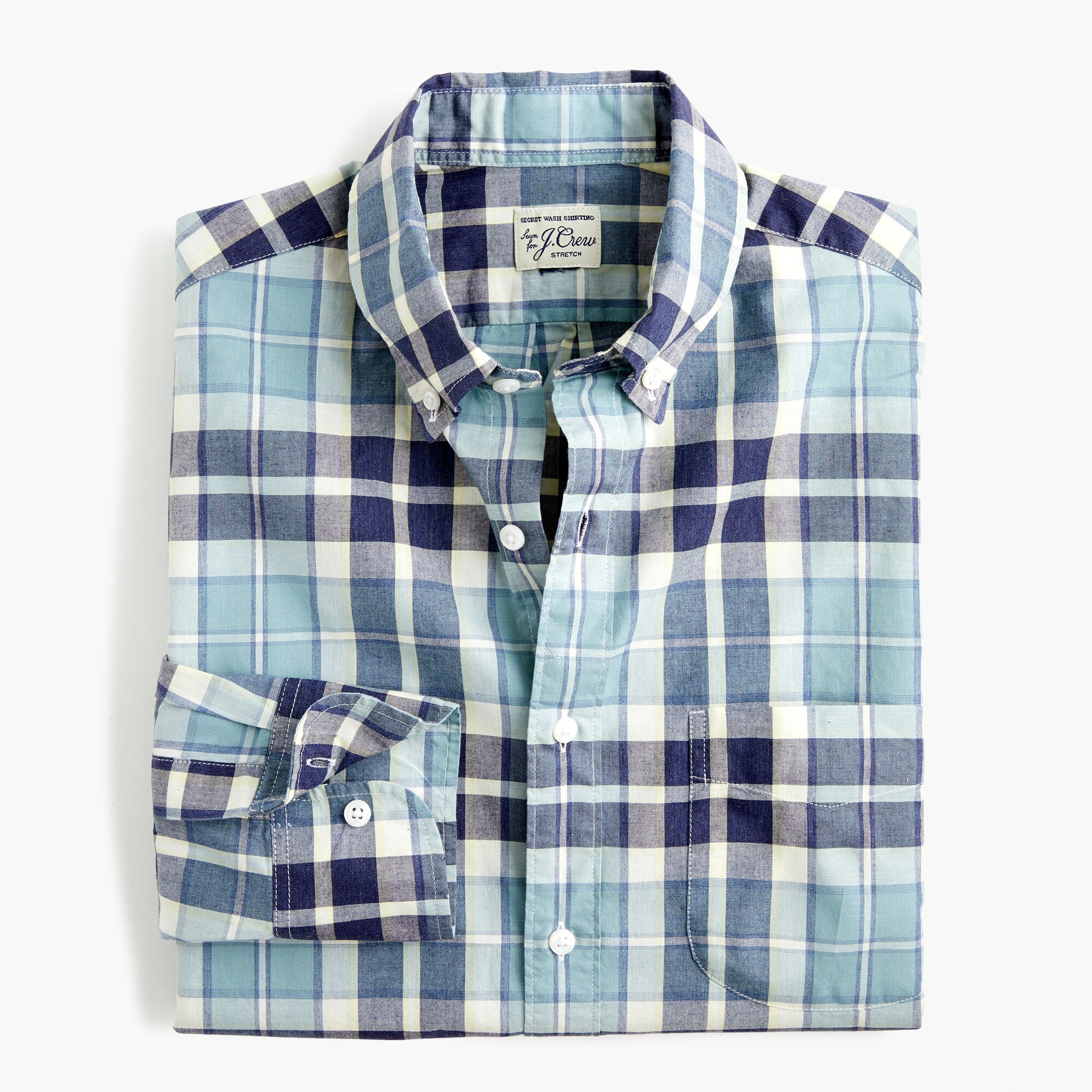 Stretch Secret Wash shirt in blue heathered plaid