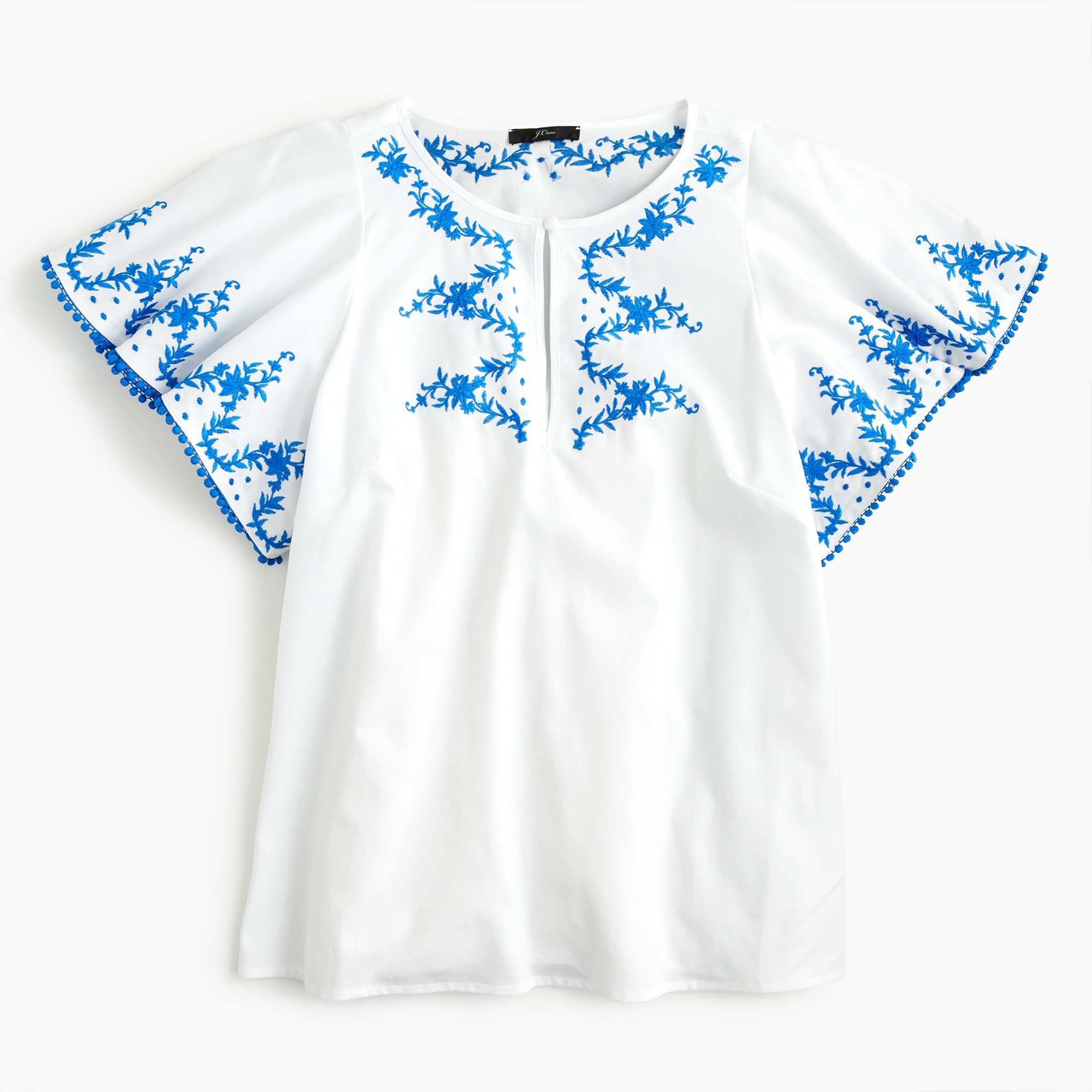 J.Crew: Flutter-sleeve Top With Embroidered Trim For Women