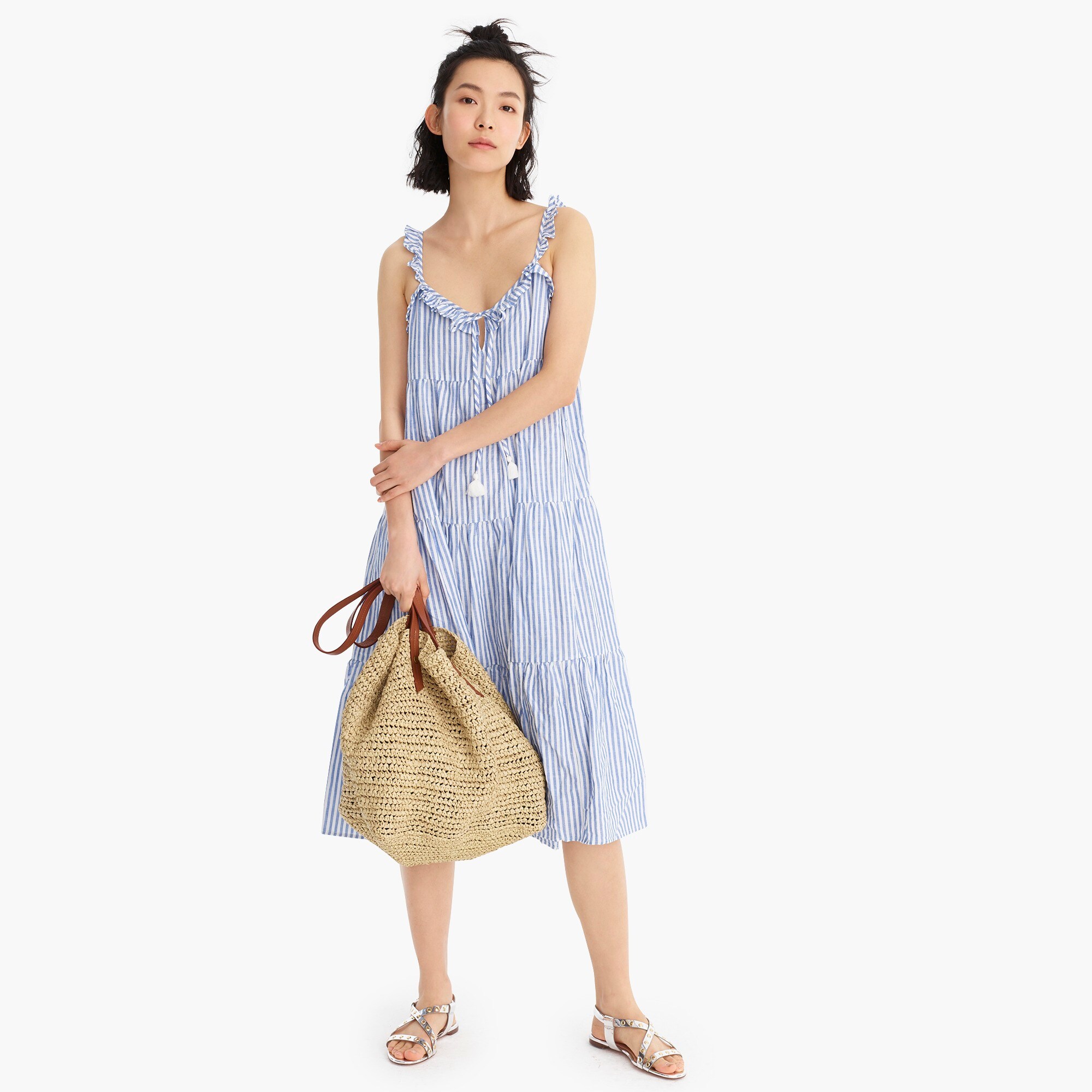 j crew striped ruffle maxi dress