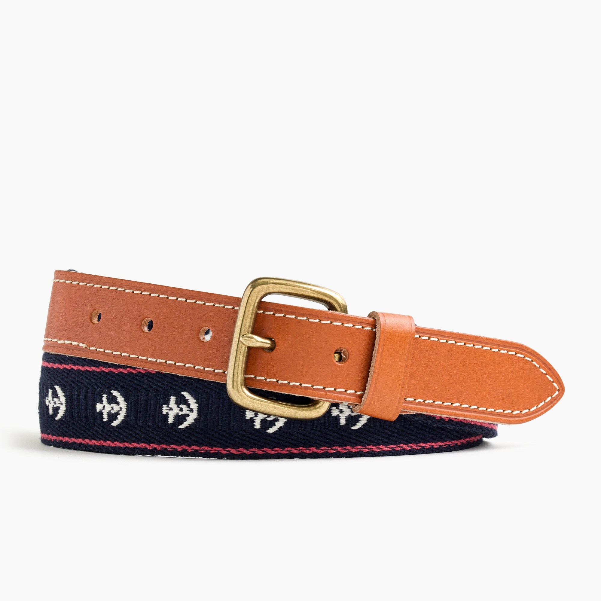  Leather belt with anchor embroidery