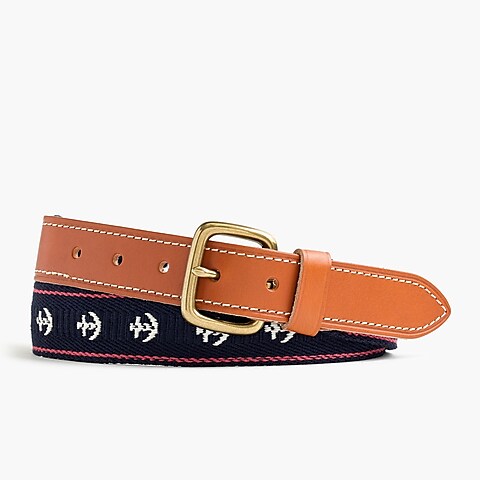  Leather belt with anchor embroidery