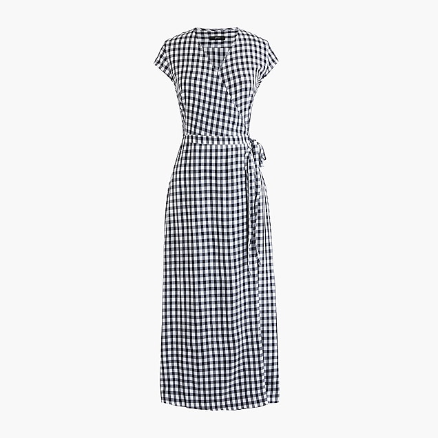 midi wrap dress in soft rayon gingham : women casual, right side, view zoomed