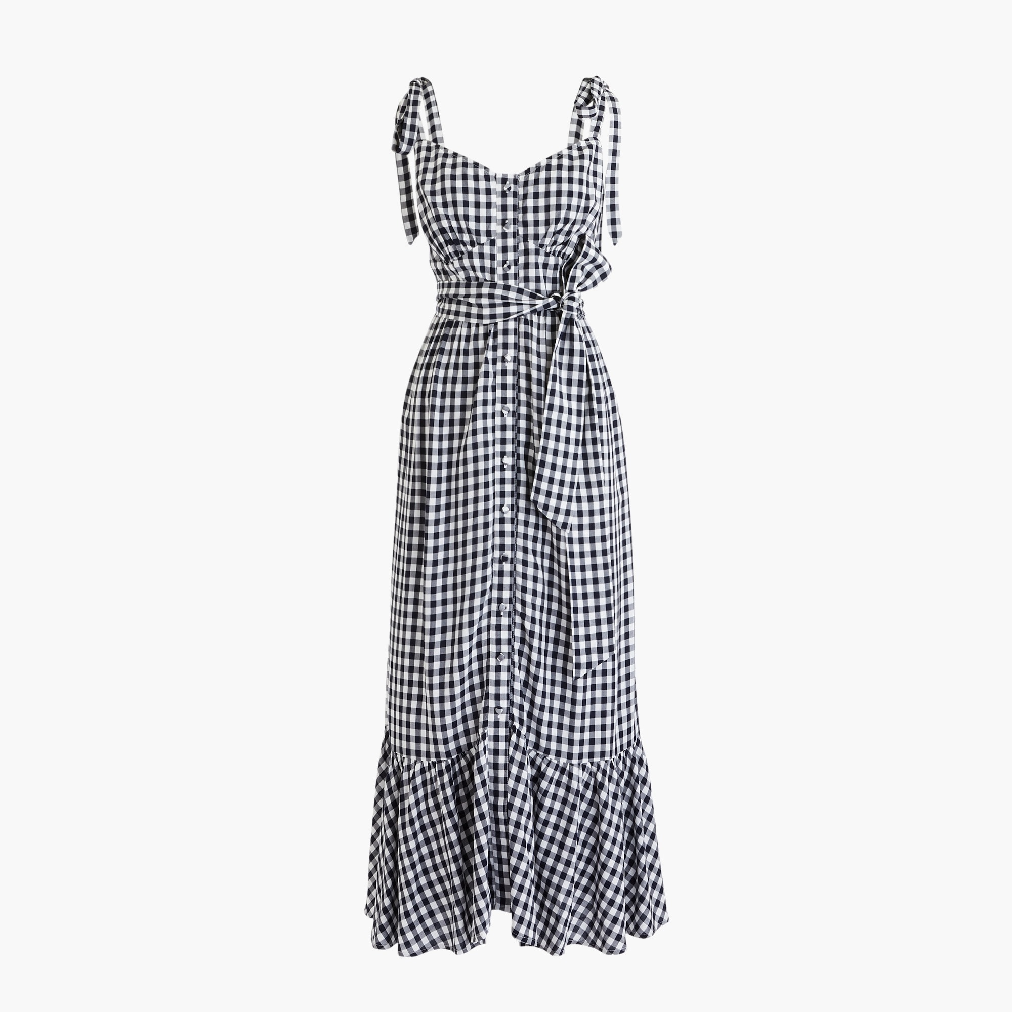 J.Crew Gingham Button front Midi Dress With Ruffle Hem In Soft Rayon For Women
