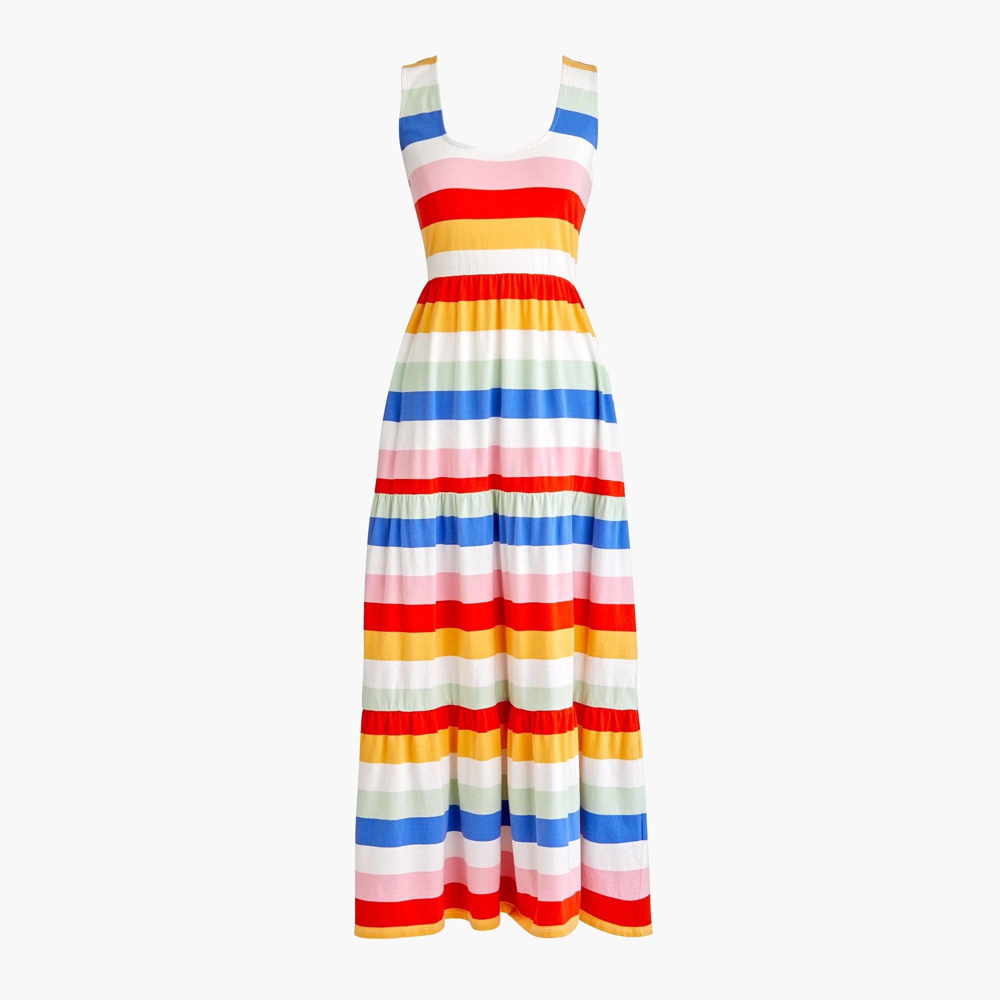 Tiered Knit Maxi Dress In Rainbow Wide Stripe For Women | J.Crew