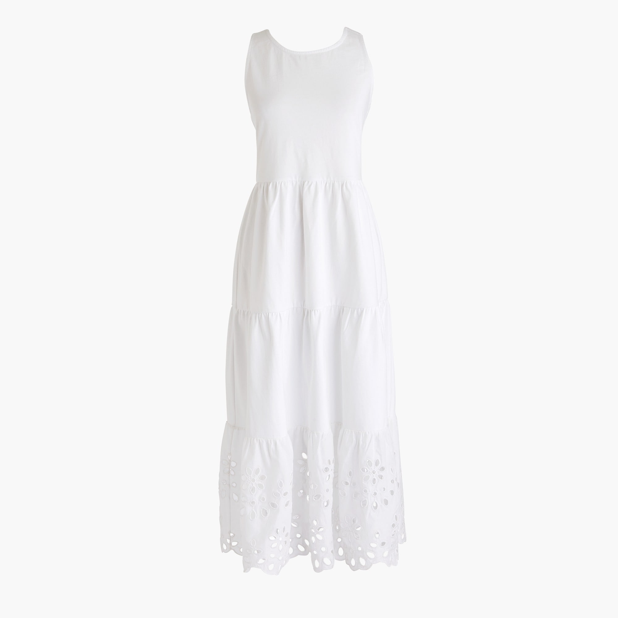 tiered knit maxi dress with eyelet trim