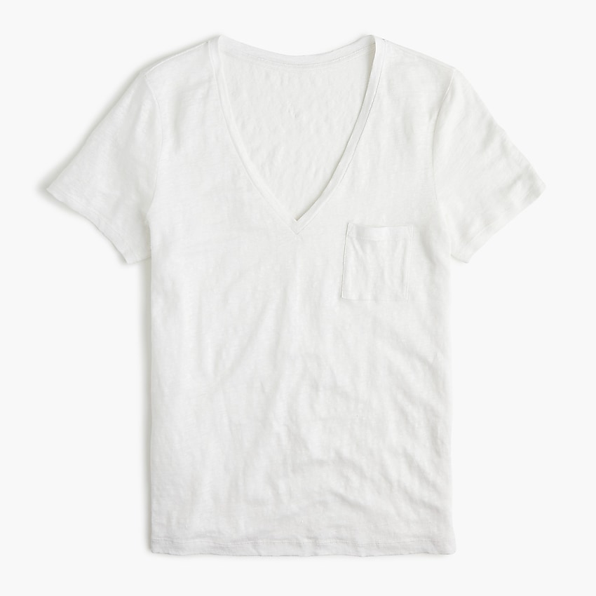 j.crew: linen v-neck pocket t-shirt, right side, view zoomed