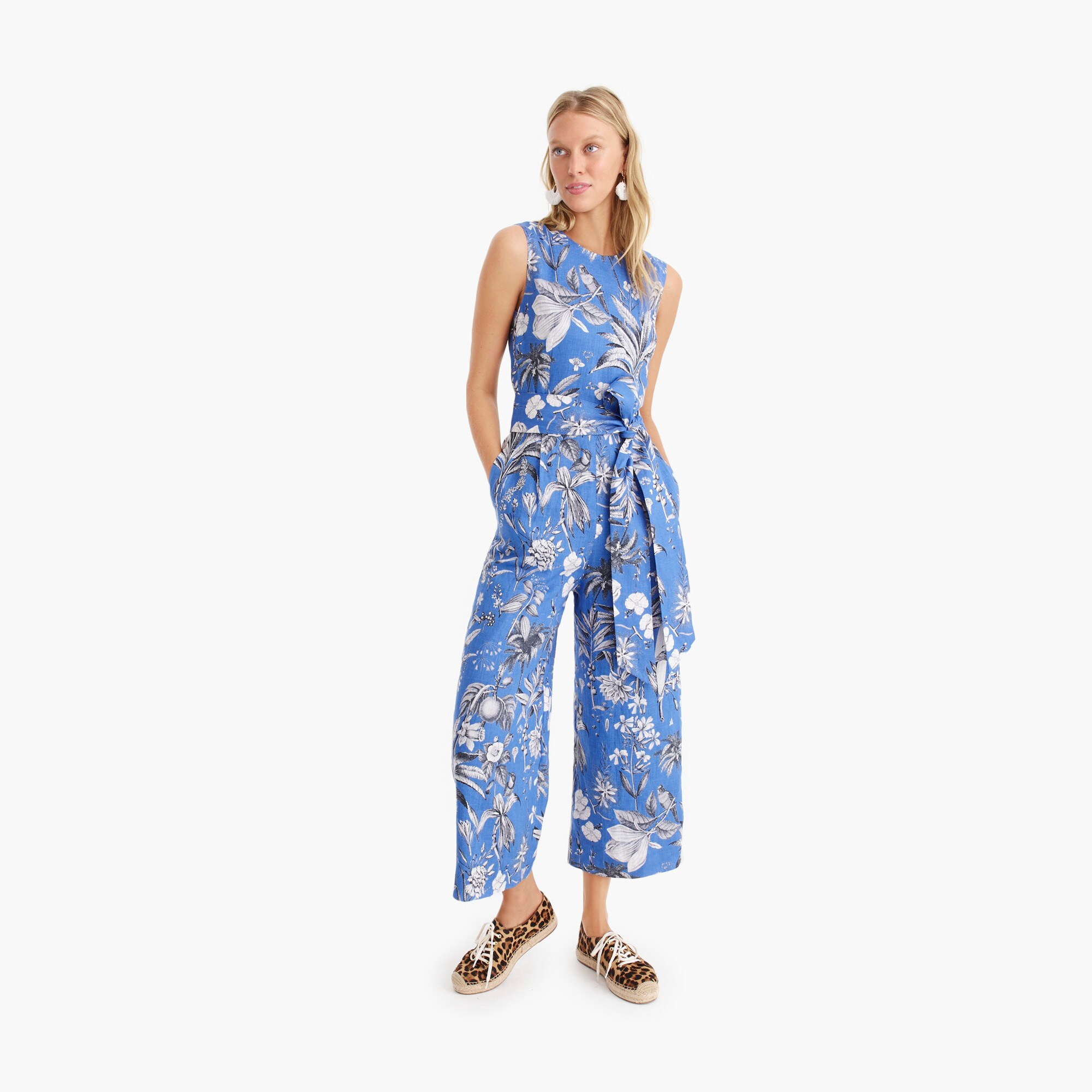 linen wrap-back jumpsuit in ratti&reg; tropical toile : women just in, right side, view zoomed