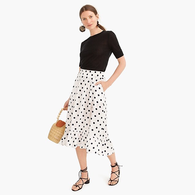 pull-on midi skirt in polka dot : women midi, right side, view zoomed