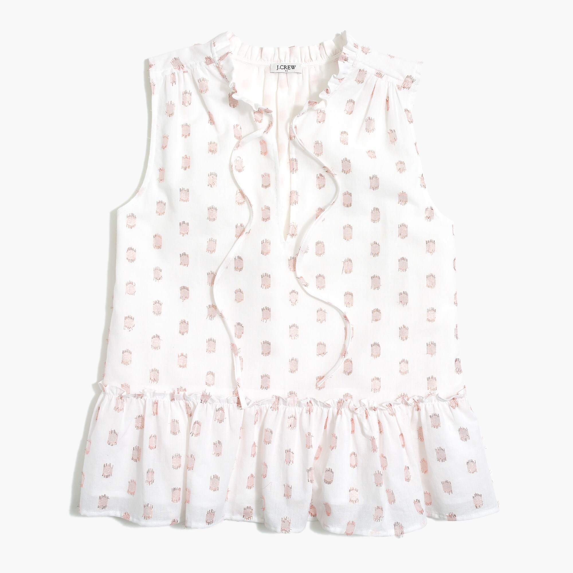 Ruffle-neck top in shimmer dot