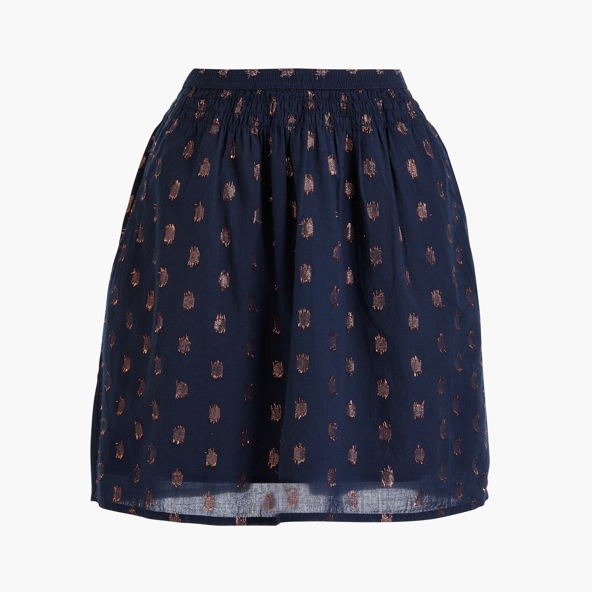 Smocked waist mini skirt in shimmer dot