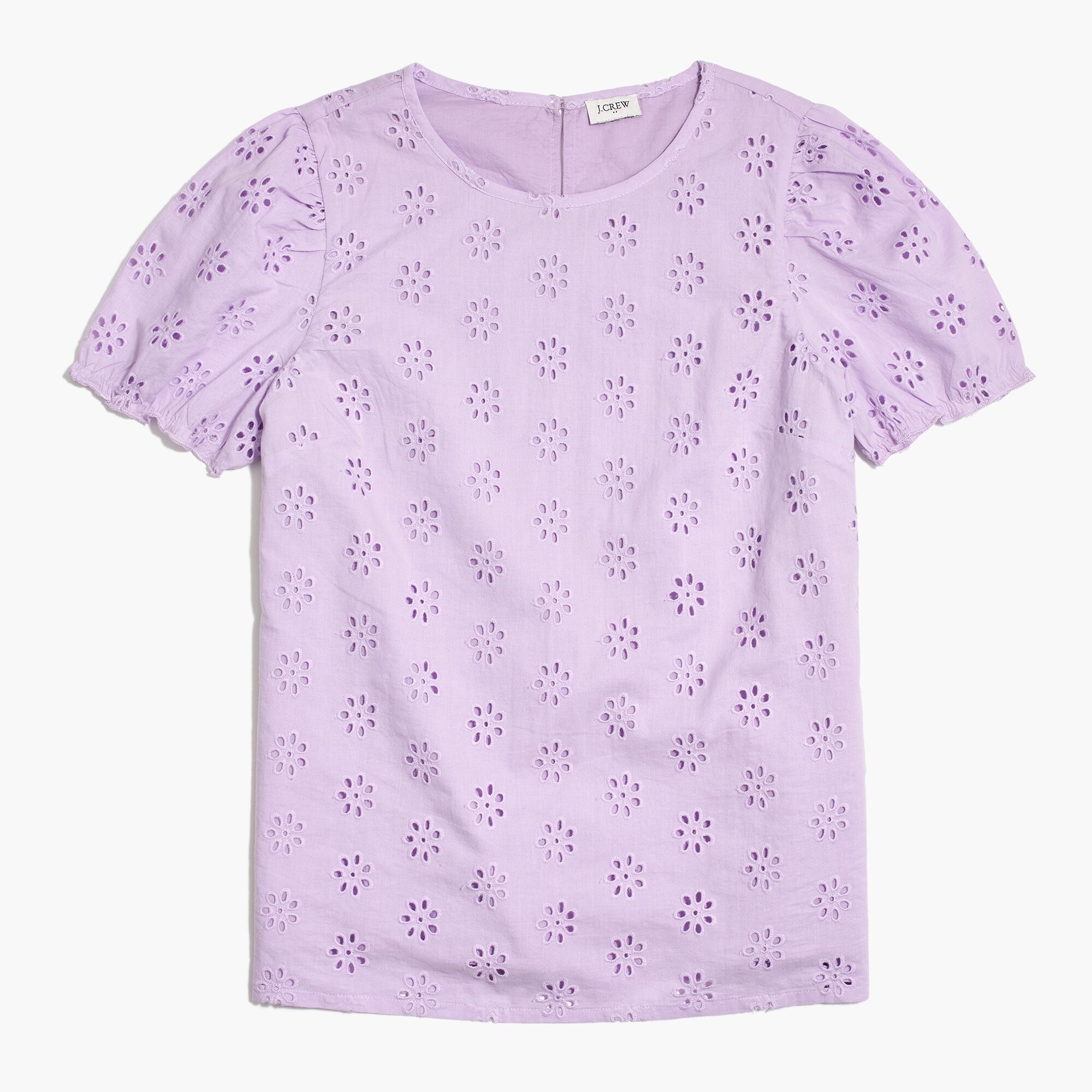 Eyelet top with puff sleeves