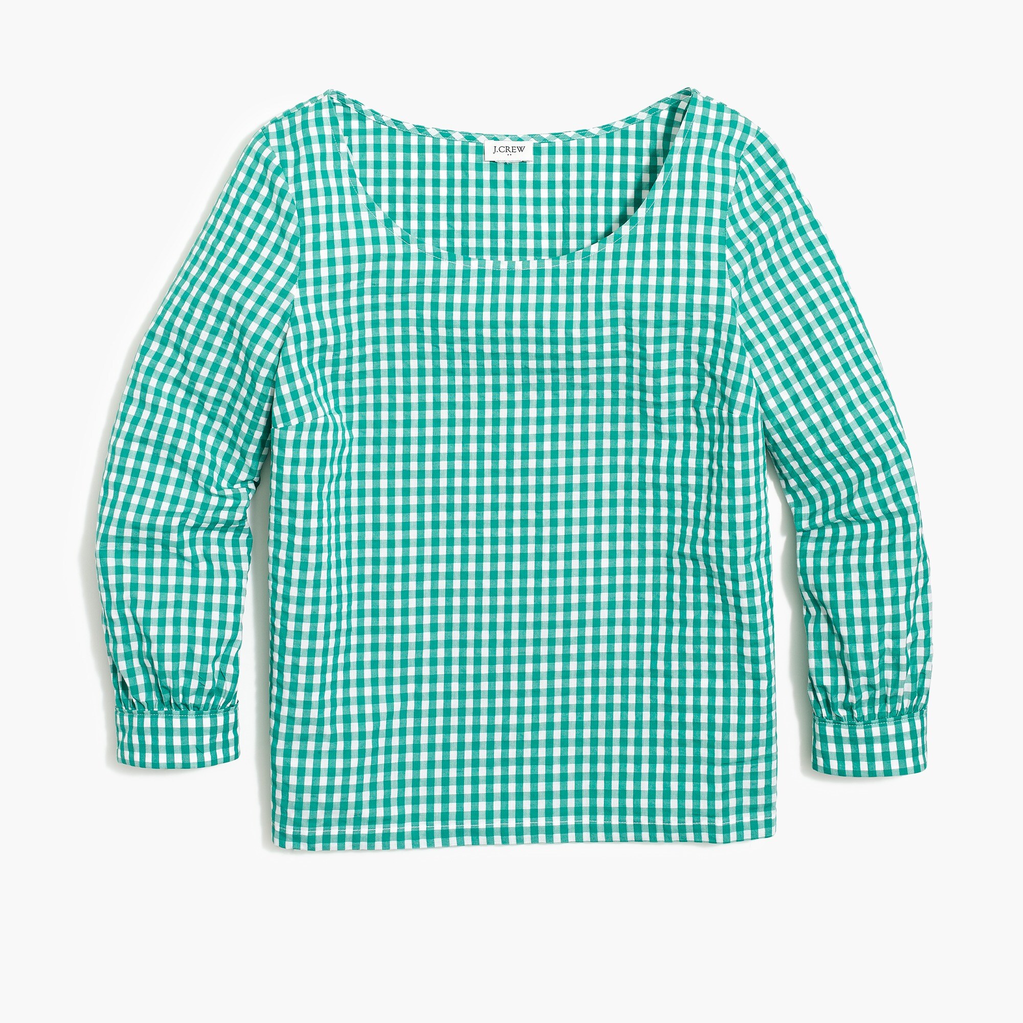 seersucker gingham peasant top for women