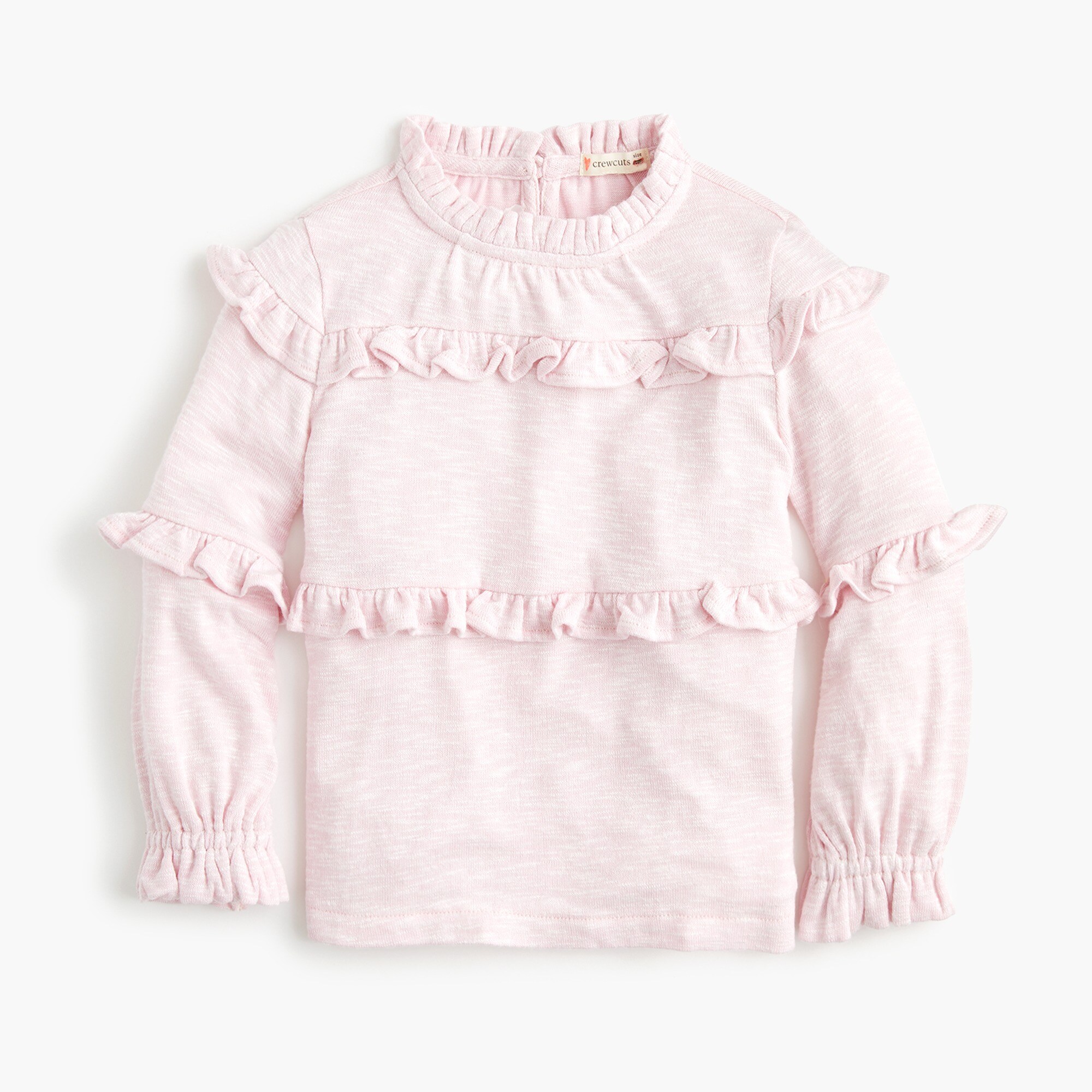 Girls’ ruffle pullover in superfine yarn