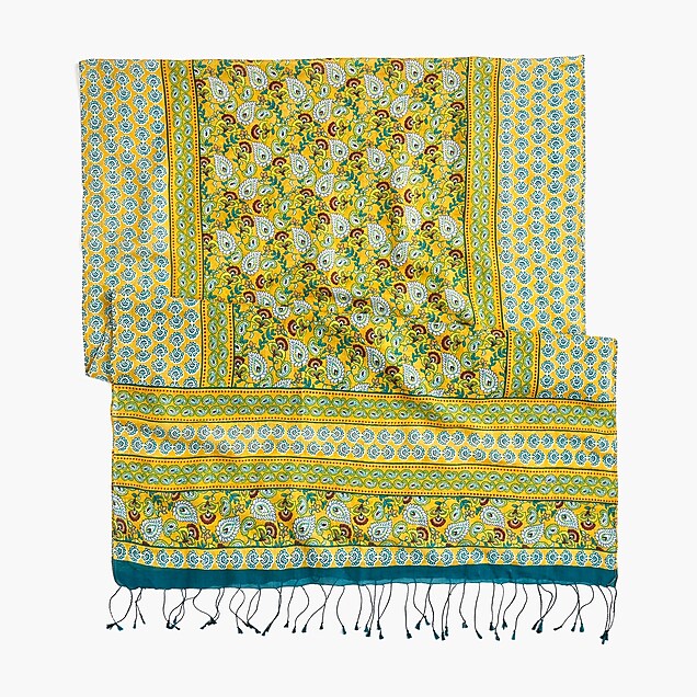 j.crew: cotton-and-silk scarf in summer paisley, right side, view zoomed